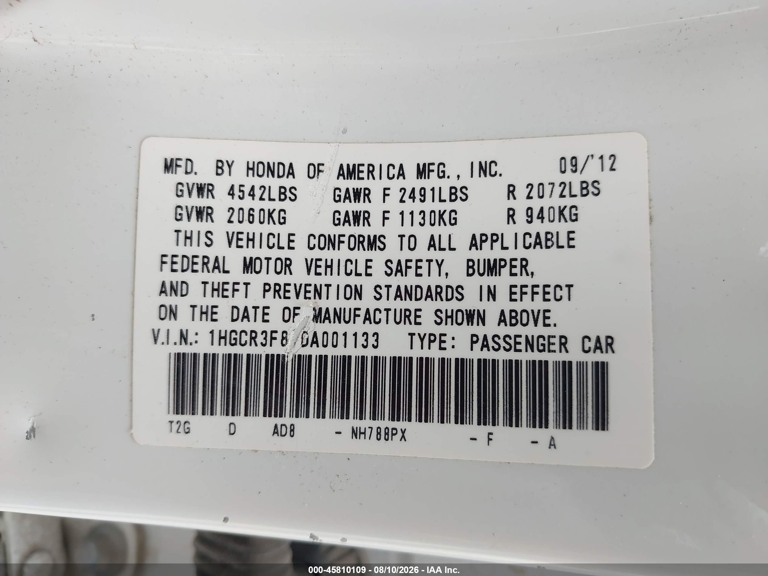 2013 Honda Accord Ex-l V-6 White vin: 1HGCR3F87DA001133