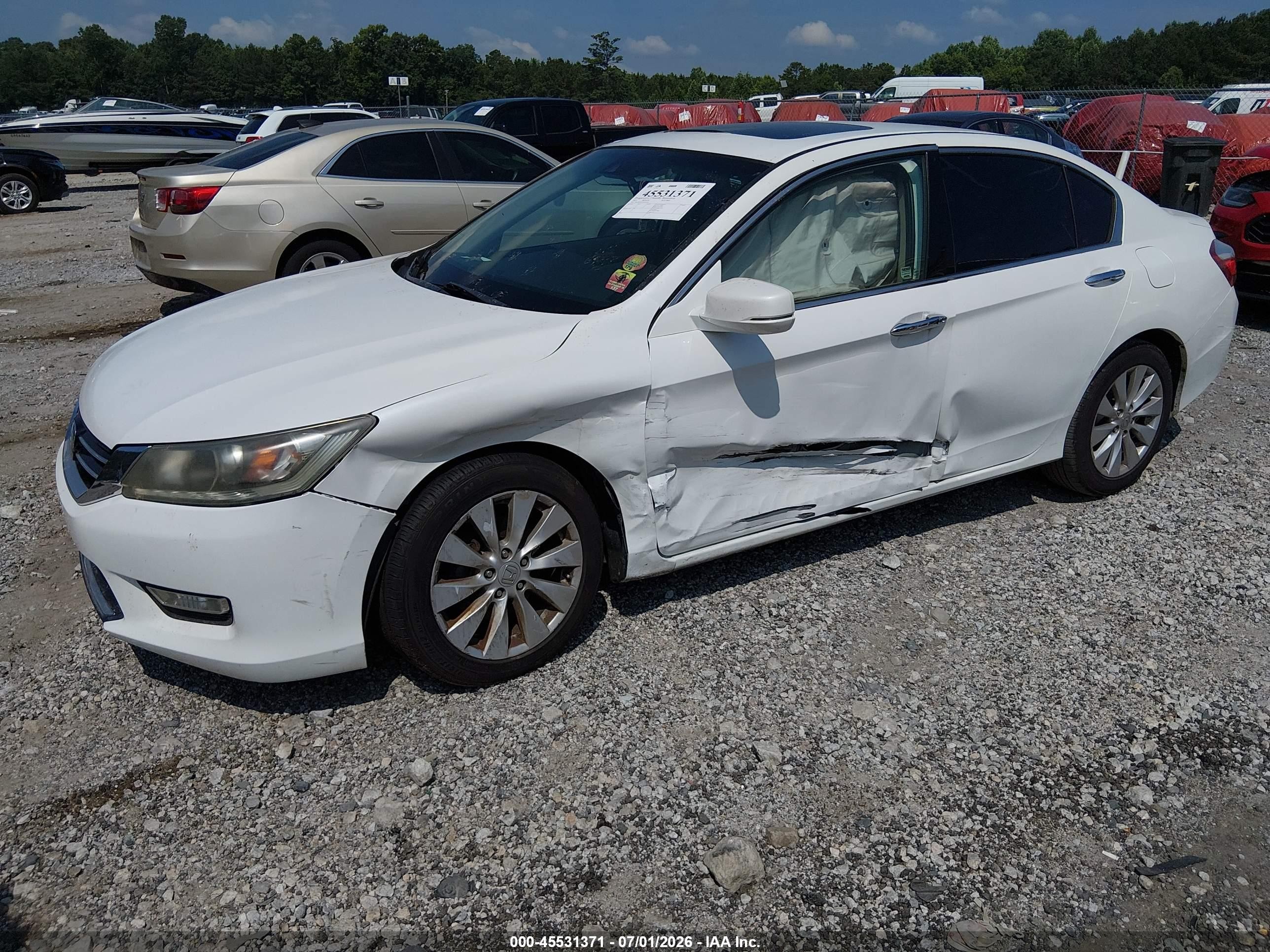 2013 Honda Accord Ex-l V-6 White vin: 1HGCR3F87DA003545