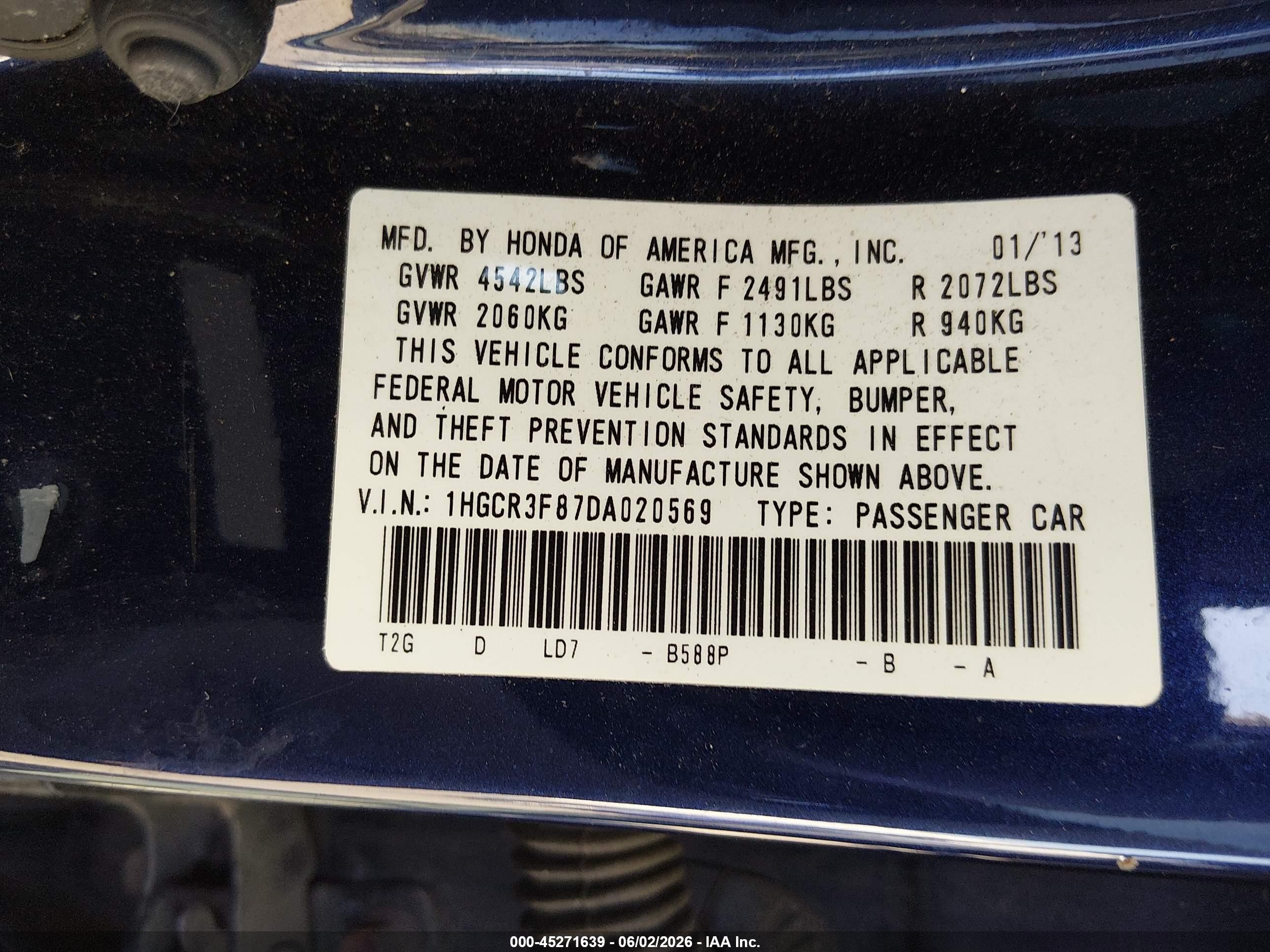 2013 Honda Accord Ex-l V-6 Черный vin: 1HGCR3F87DA020569