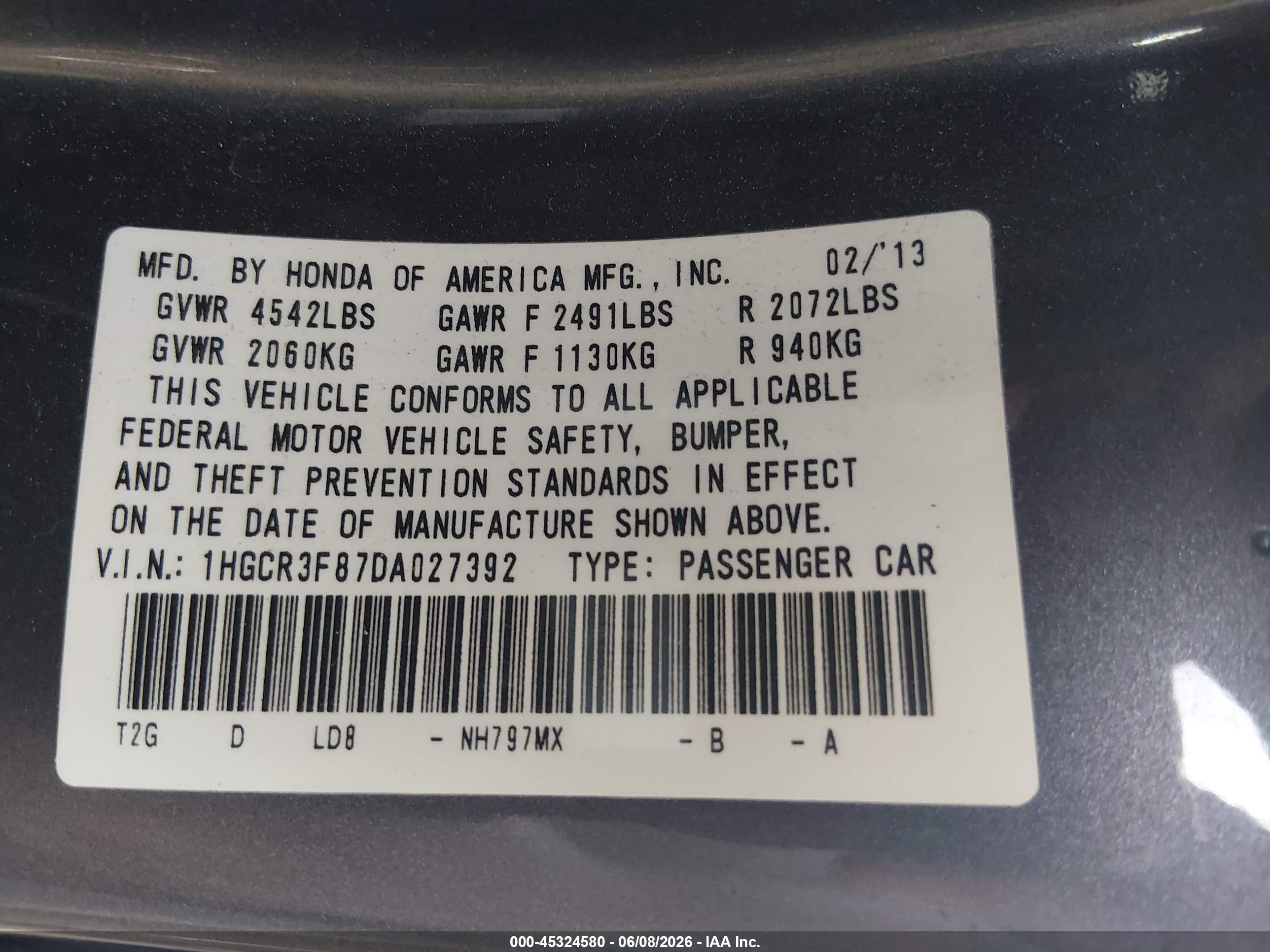 2013 Honda Accord Ex-l V-6 Gray vin: 1HGCR3F87DA027392