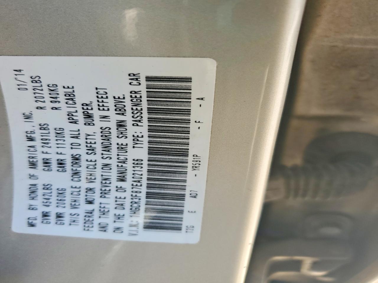 2014 Honda Accord Exl Cream vin: 1HGCR3F87EA021366