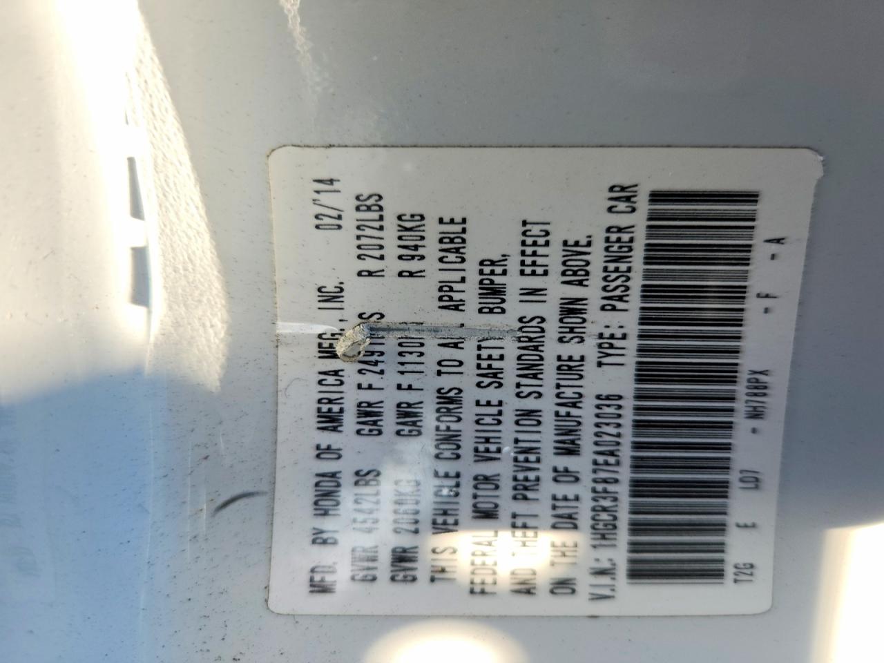 2014 Honda Accord Exl White vin: 1HGCR3F87EA023036