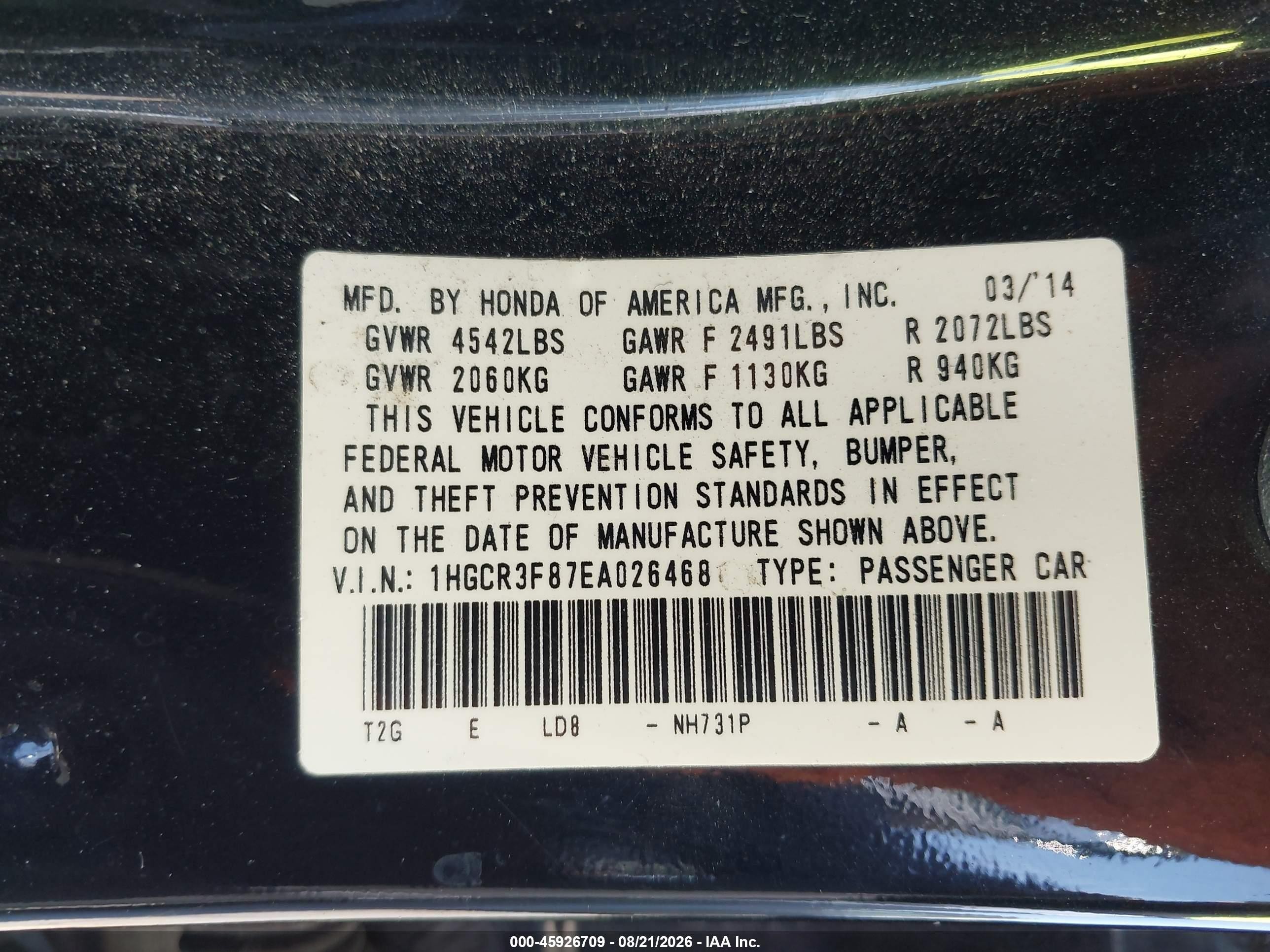 2014 Honda Accord Ex-l V-6 Black vin: 1HGCR3F87EA026468