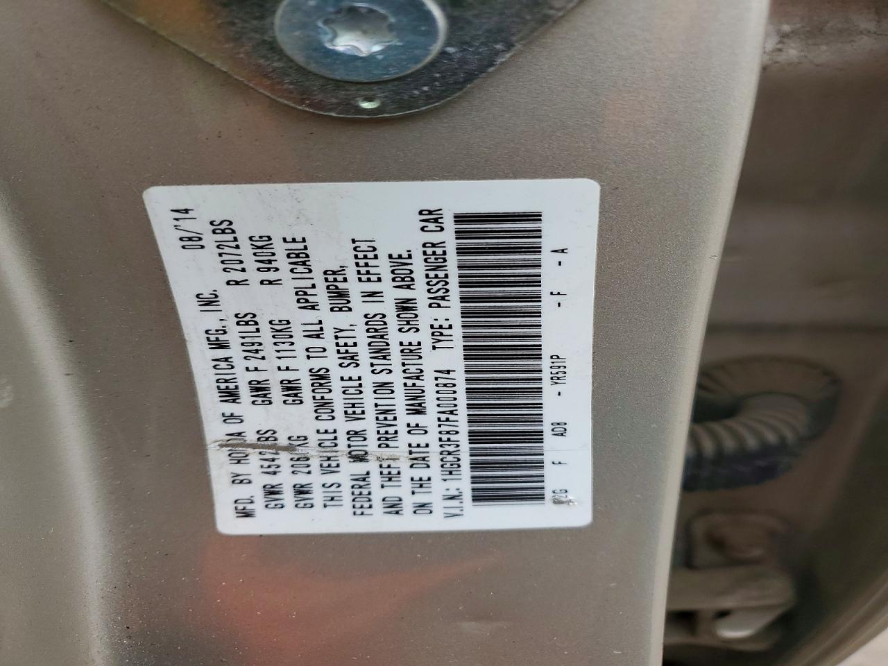 2015 Honda Accord Exl Gold vin: 1HGCR3F87FA000874