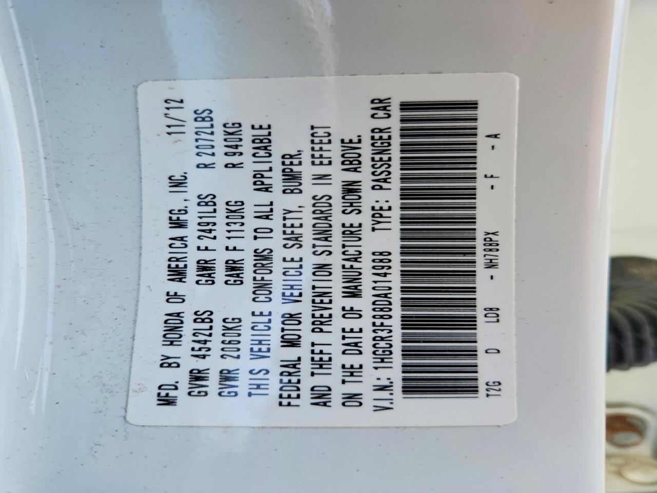 2013 Honda Accord Exl White vin: 1HGCR3F88DA014988