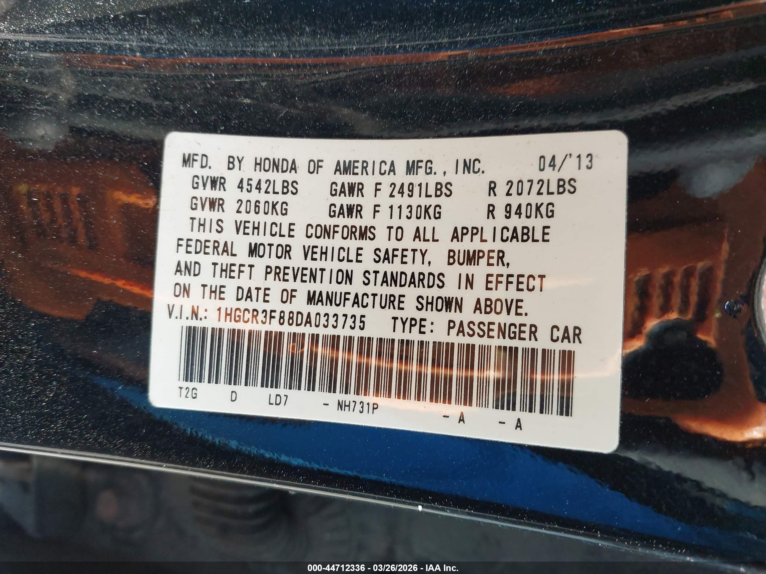 2013 Honda Accord Ex-l V-6 Черный vin: 1HGCR3F88DA033735