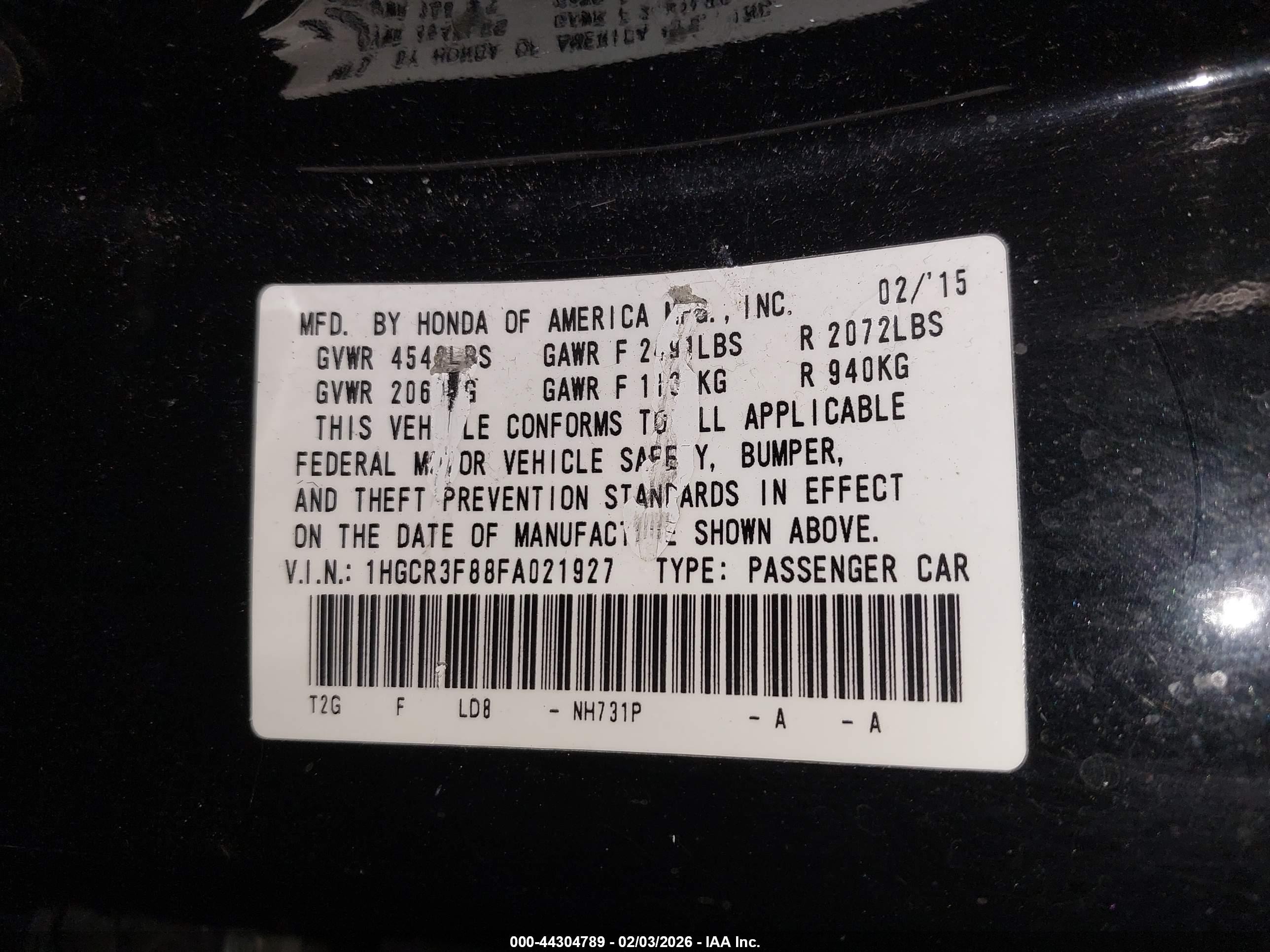 2015 Honda Accord Ex-l V-6 Black vin: 1HGCR3F88FA021927