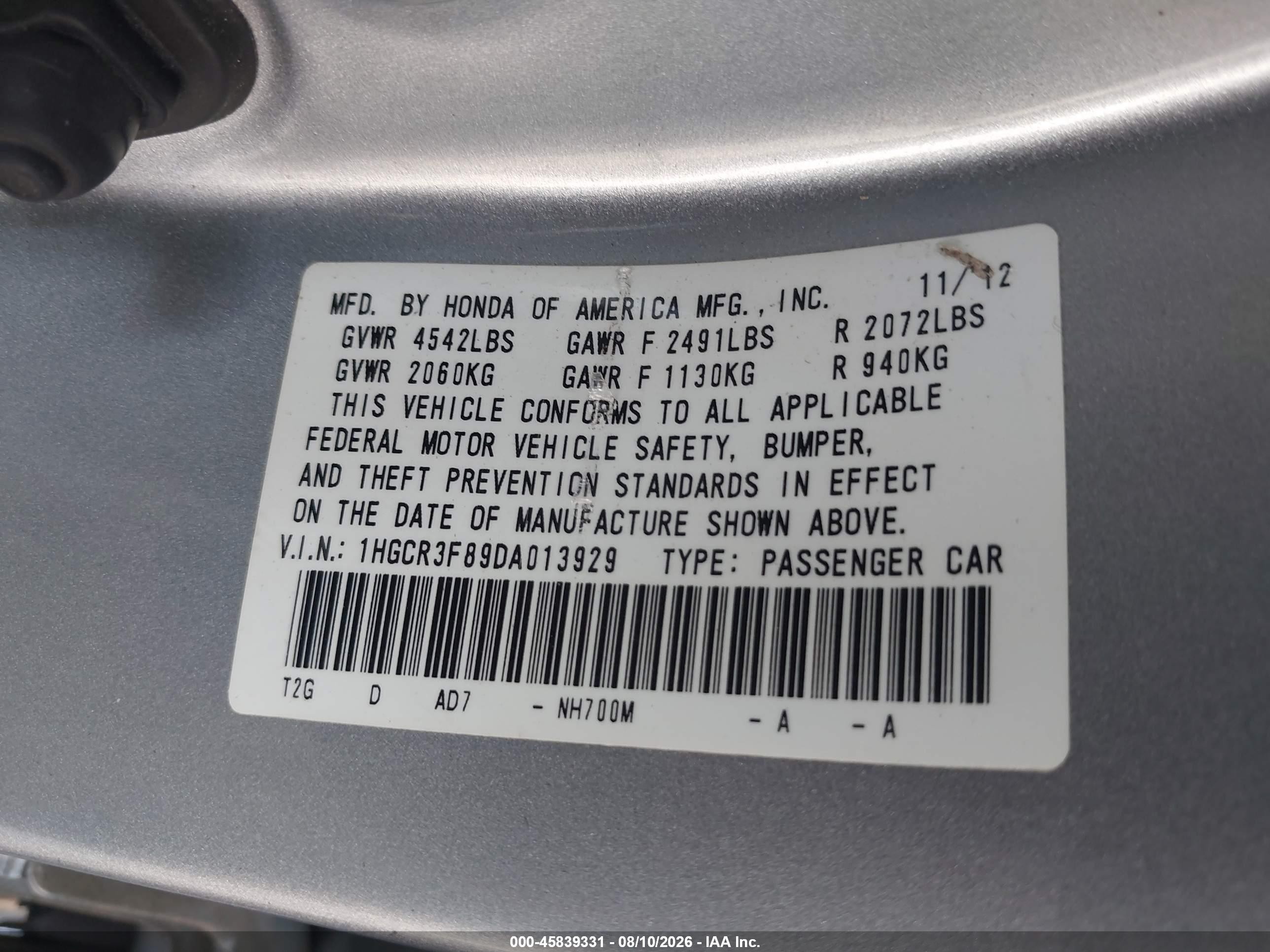 2013 Honda Accord Ex-l V-6 Silver vin: 1HGCR3F89DA013929