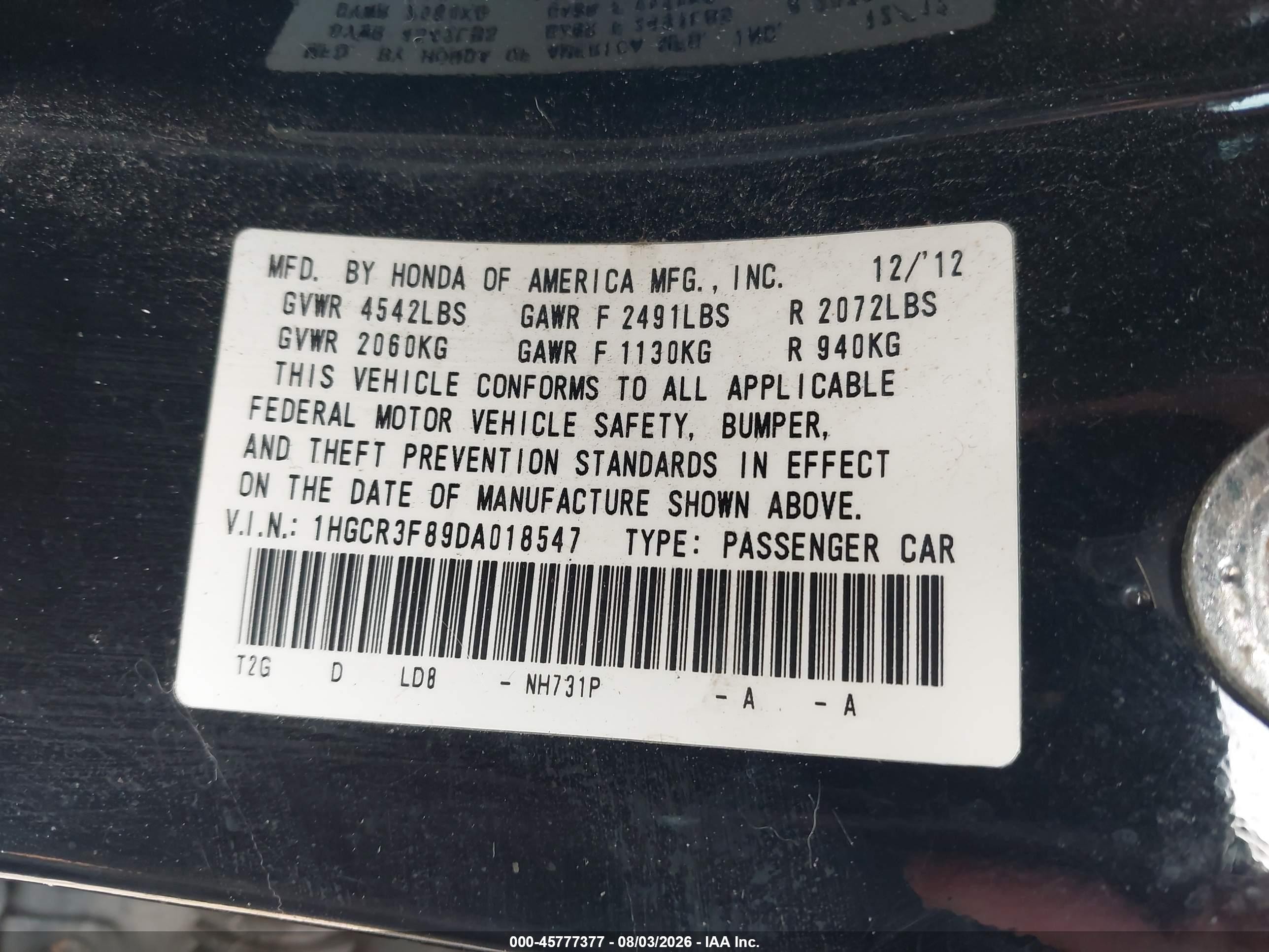 2013 Honda Accord Ex-l V-6 Black vin: 1HGCR3F89DA018547
