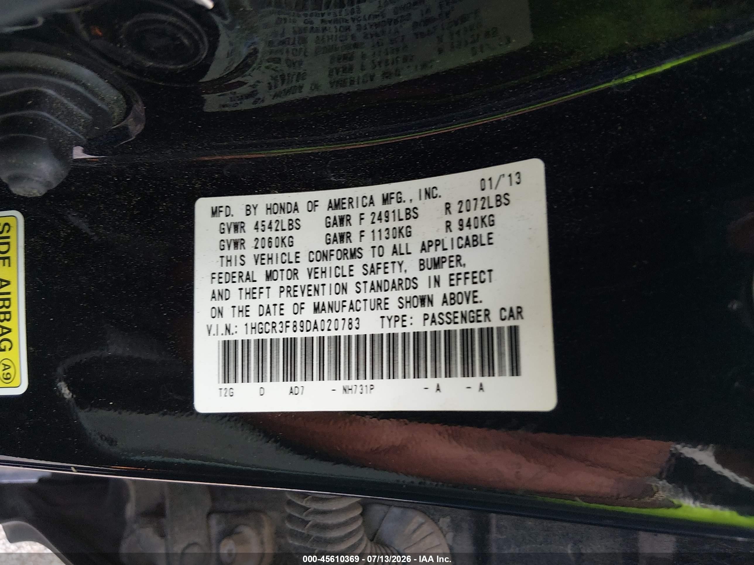2013 Honda Accord Ex-l V-6 Black vin: 1HGCR3F89DA020783