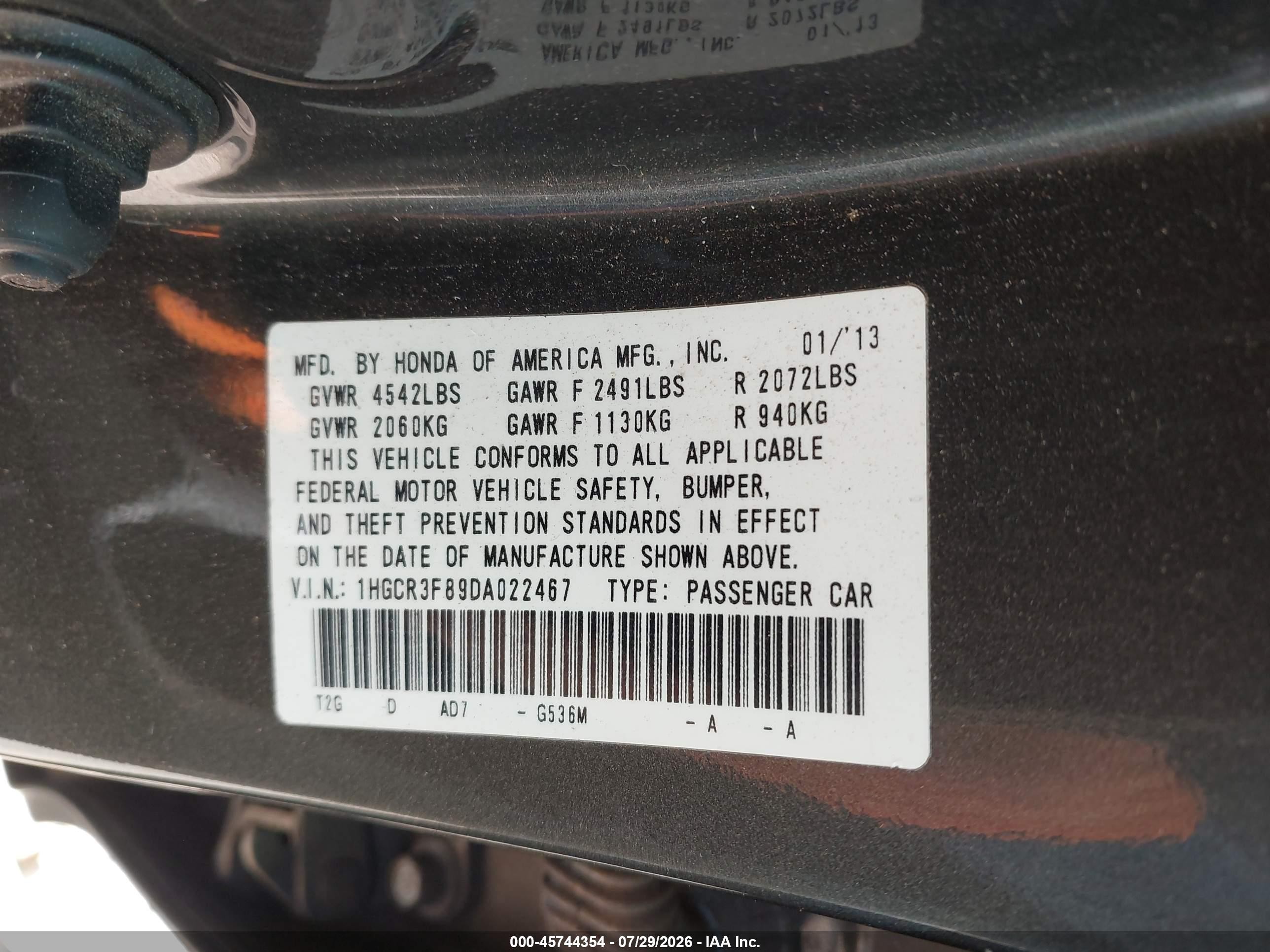 2013 Honda Accord Ex-l V-6 Gray vin: 1HGCR3F89DA022467
