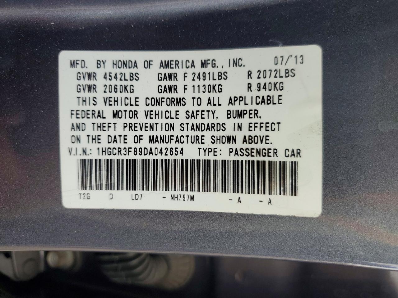 2013 Honda Accord Exl Gray vin: 1HGCR3F89DA042654