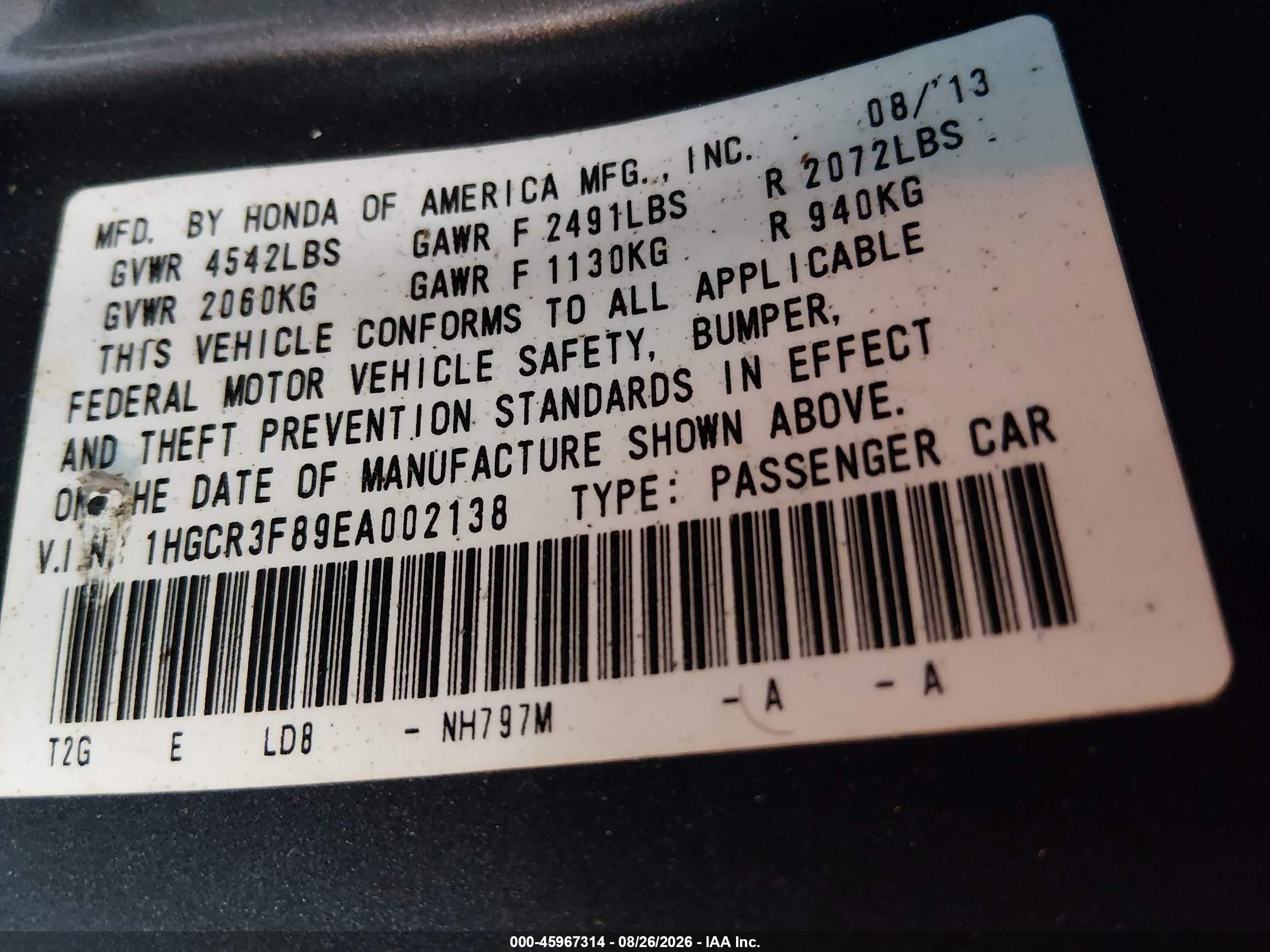2014 Honda Accord Ex-l V-6 Gray vin: 1HGCR3F89EA002138