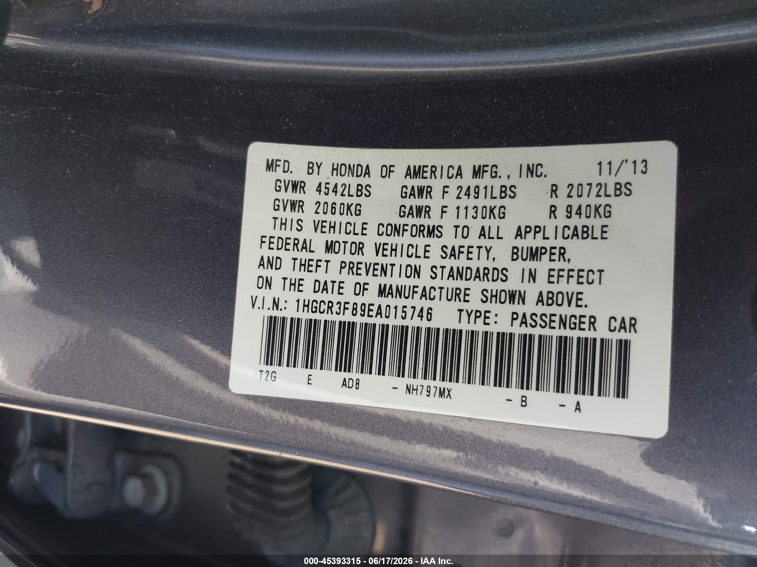 2014 Honda Accord Ex-l V-6 Gray vin: 1HGCR3F89EA015746