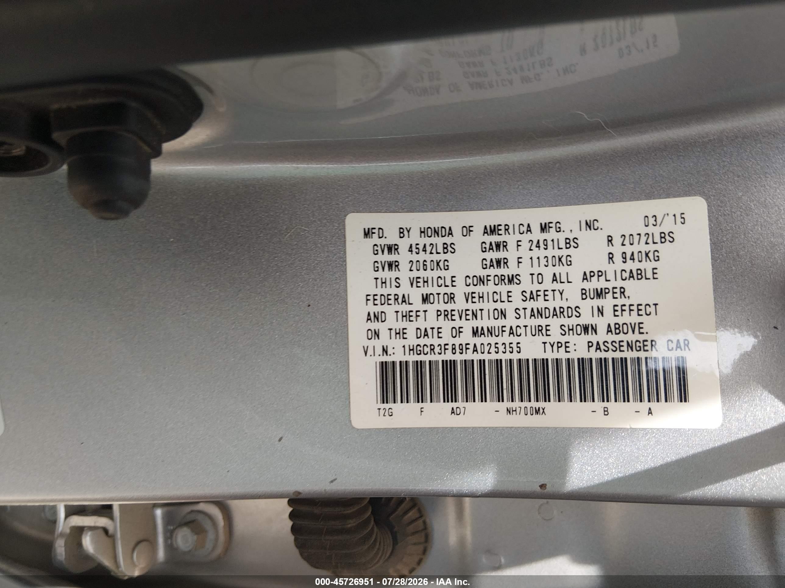 2015 Honda Accord Ex-l V-6 Silver vin: 1HGCR3F89FA025355
