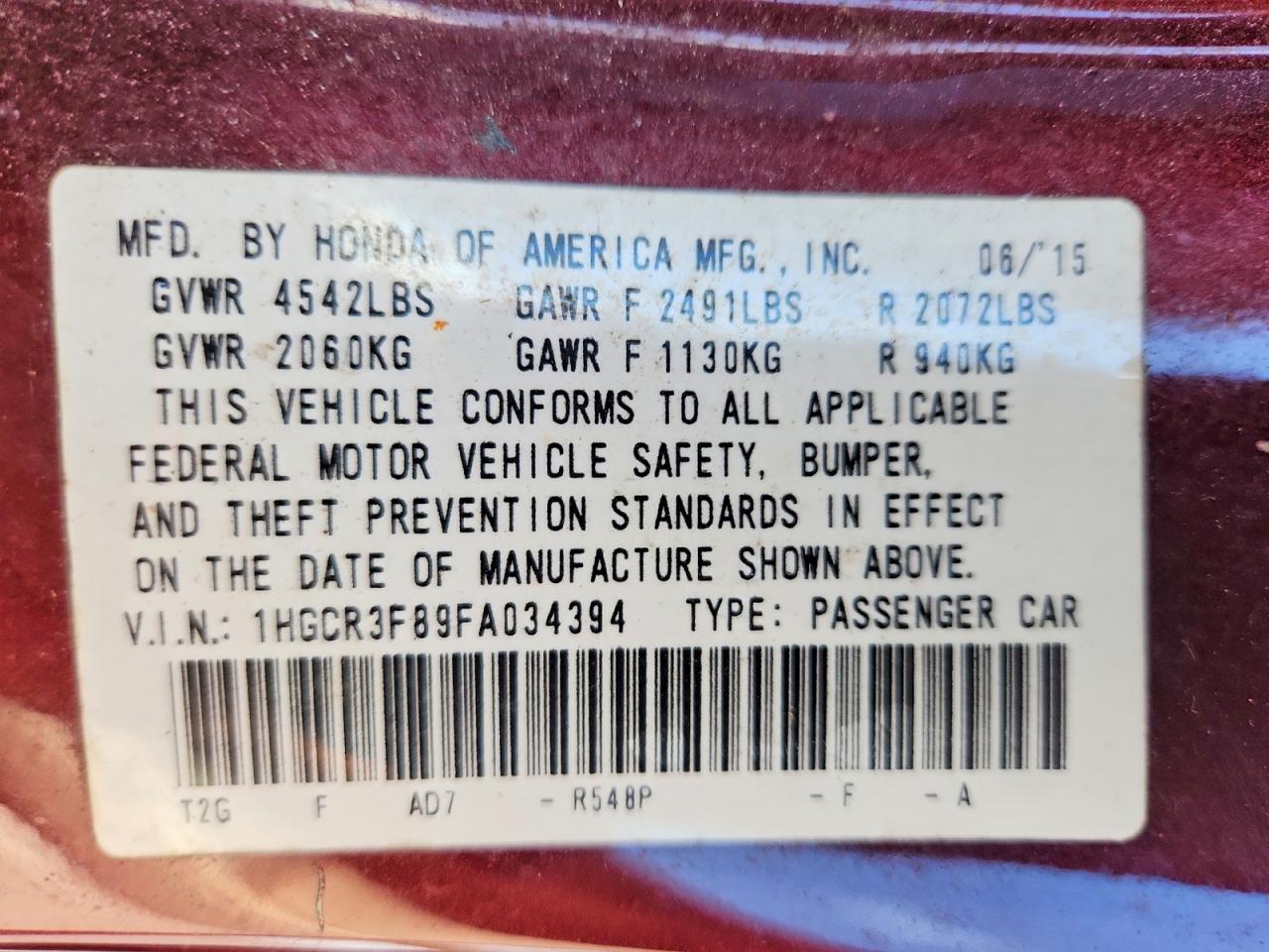 2015 Honda Accord Exl Burgundy vin: 1HGCR3F89FA034394