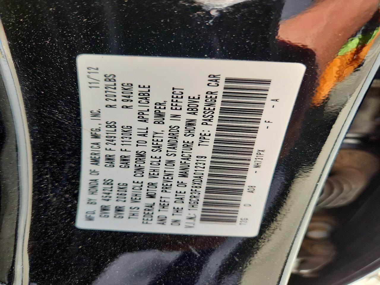 2013 Honda Accord Exl Черный vin: 1HGCR3F8XDA012319