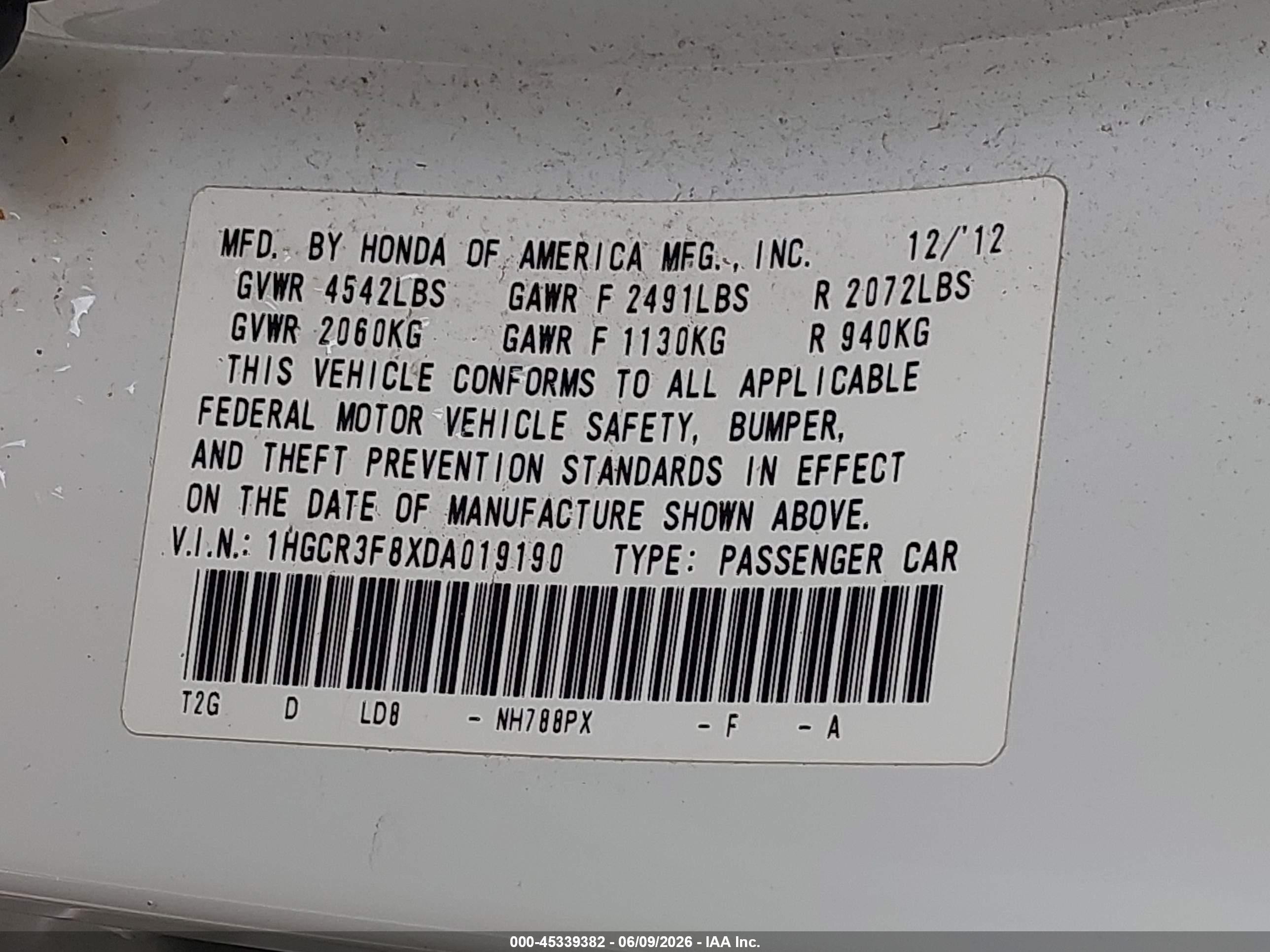 2013 Honda Accord Ex-l V-6 White vin: 1HGCR3F8XDA019190