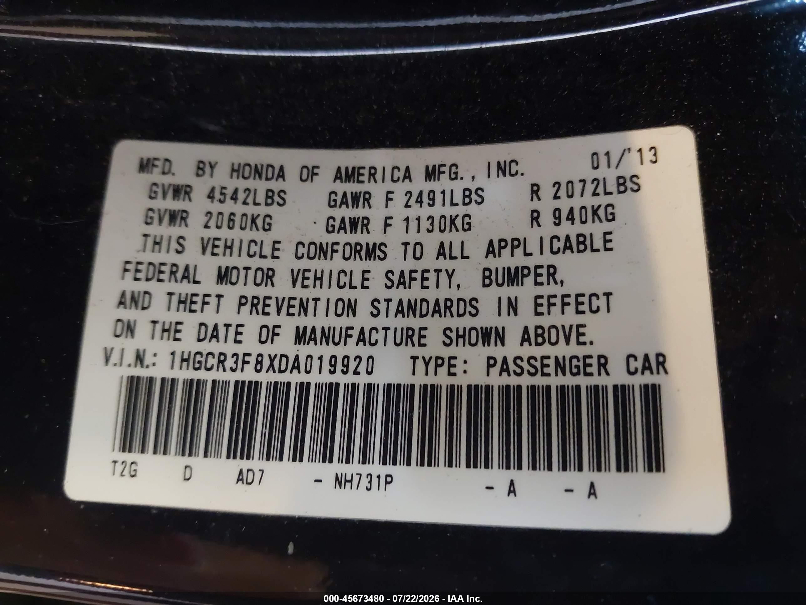 2013 Honda Accord Ex-l V-6 Black vin: 1HGCR3F8XDA019920