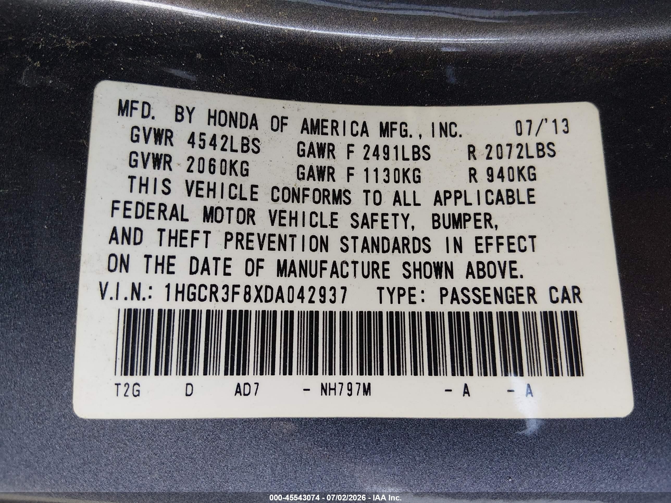 2013 Honda Accord Ex-l V-6 Gray vin: 1HGCR3F8XDA042937
