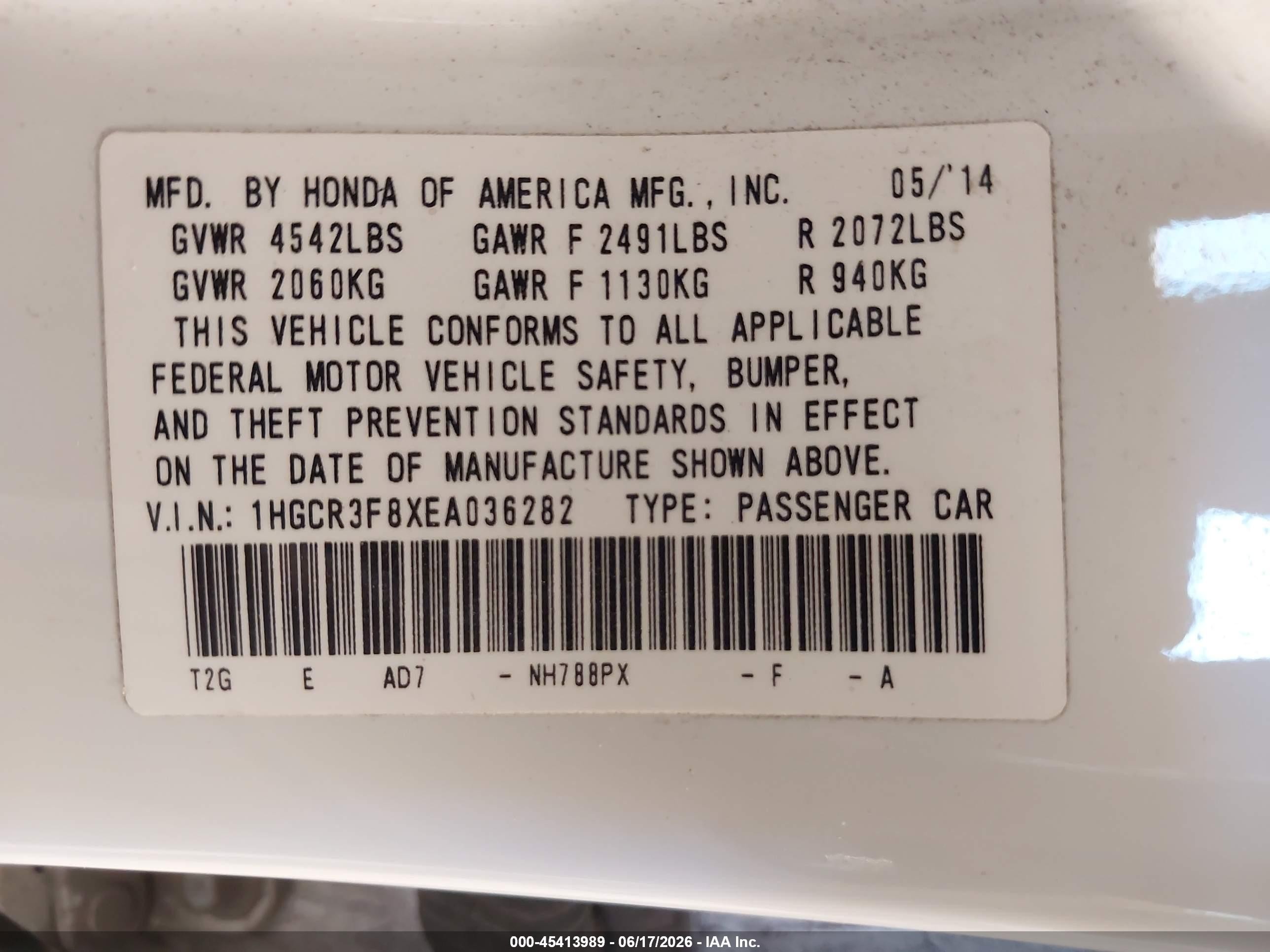 2014 Honda Accord Ex-l V-6 White vin: 1HGCR3F8XEA036282