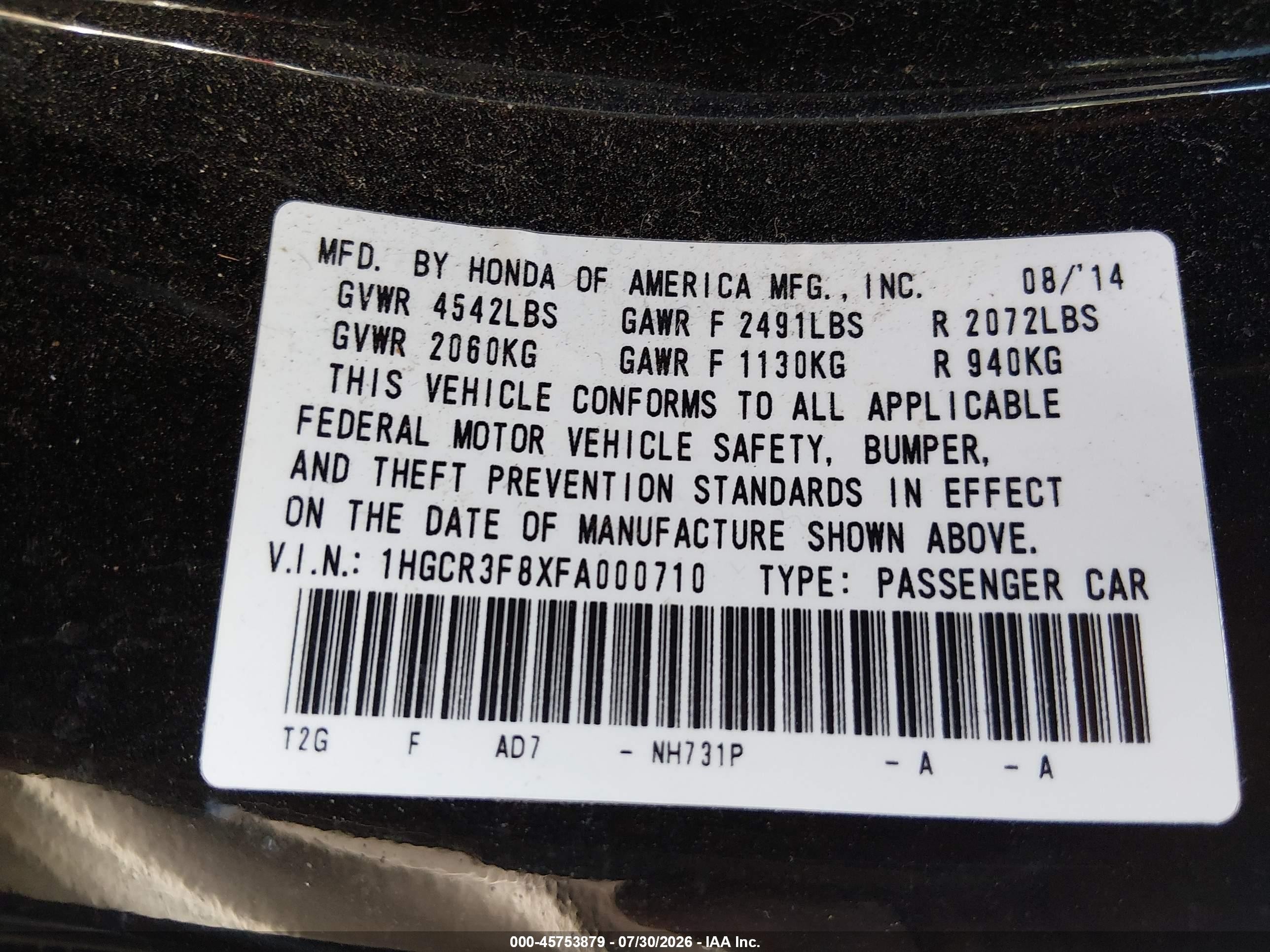 2015 Honda Accord Ex-l V-6 Black vin: 1HGCR3F8XFA000710