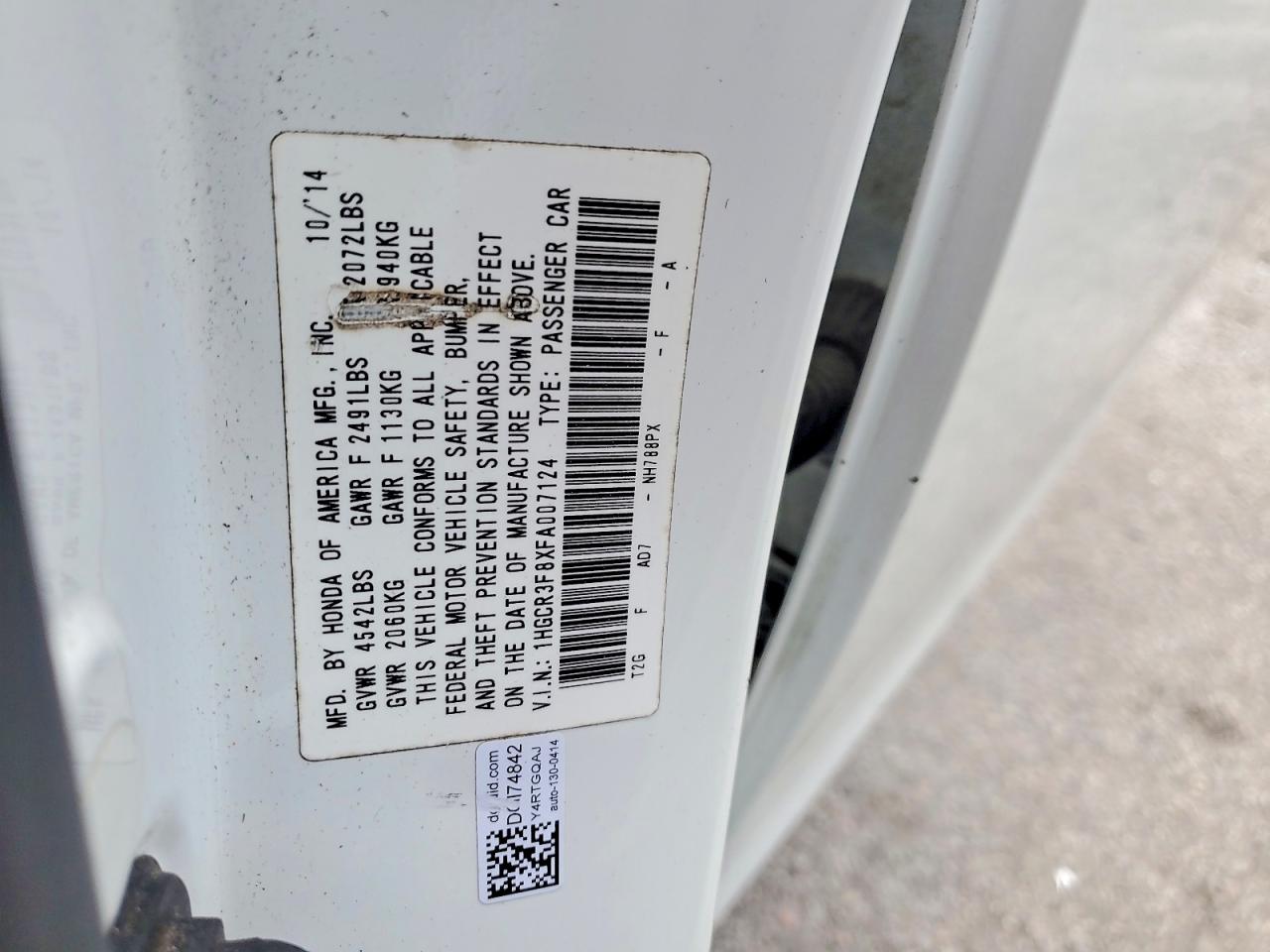 2015 Honda Accord Exl White vin: 1HGCR3F8XFA007124