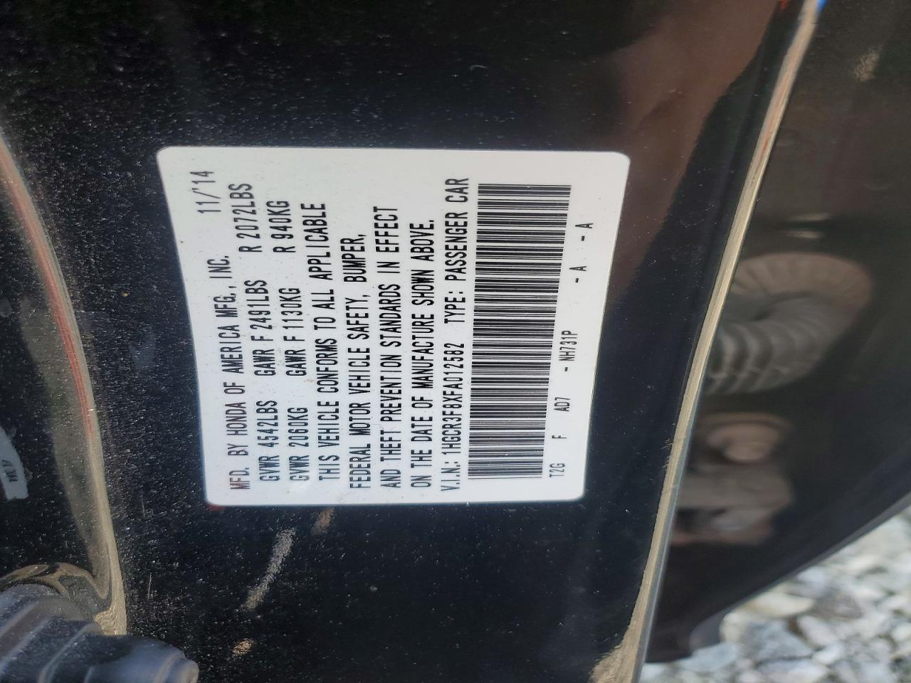 2015 Honda Accord Exl Black vin: 1HGCR3F8XFA012582