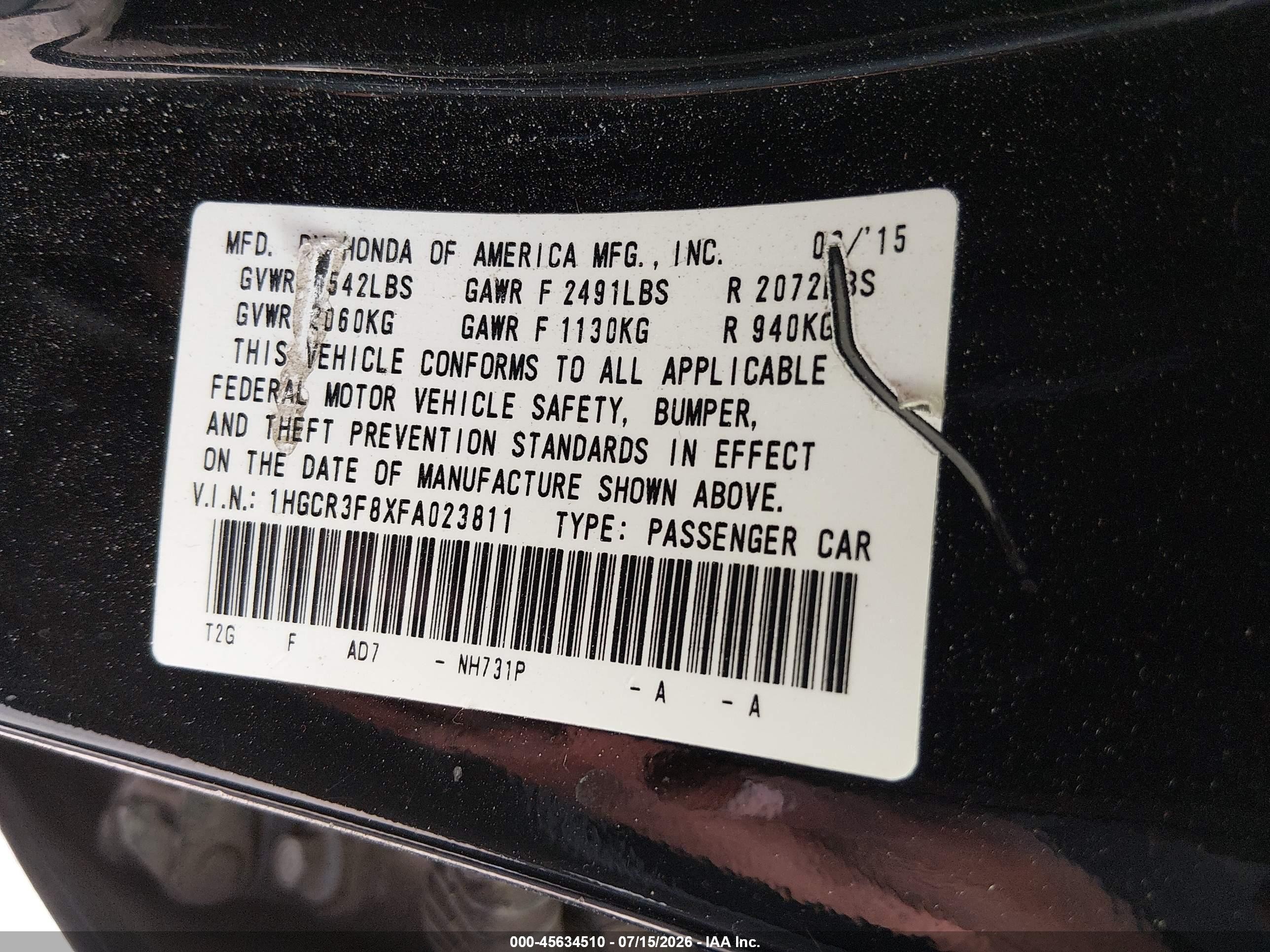2015 Honda Accord Ex-l V-6 Black vin: 1HGCR3F8XFA023811
