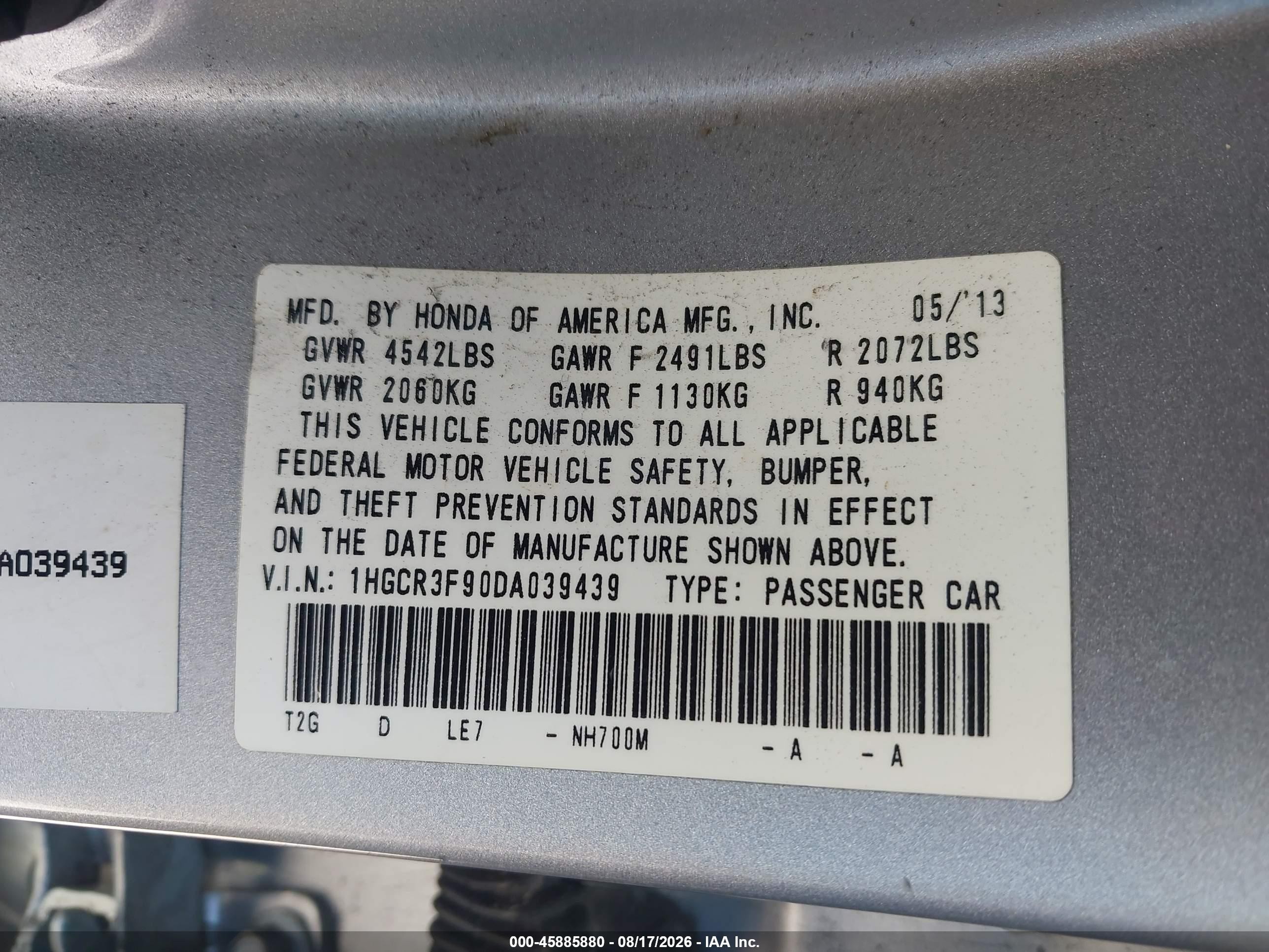 2013 Honda Accord Touring Silver vin: 1HGCR3F90DA039439