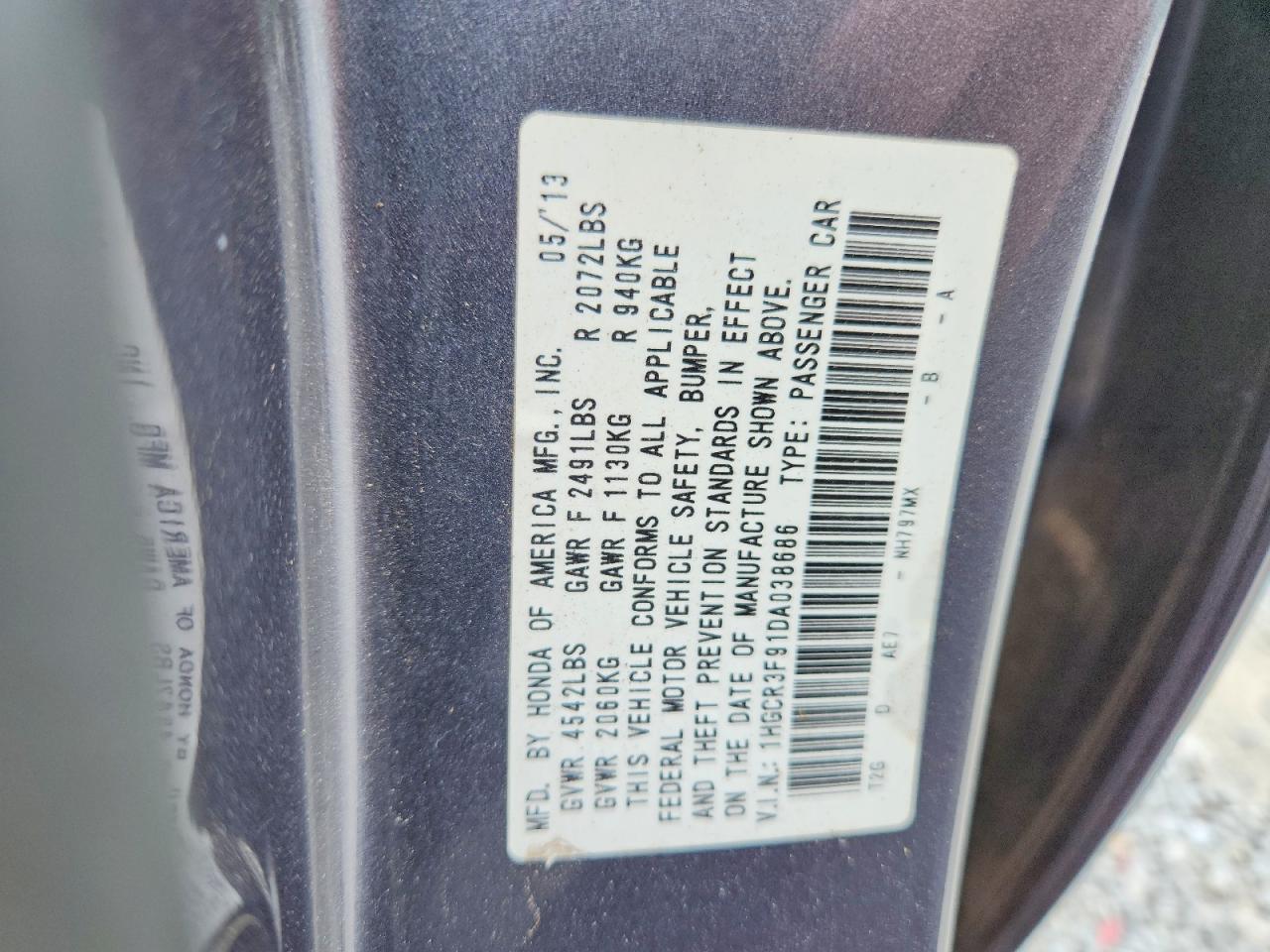 2013 Honda Accord Touring Gray vin: 1HGCR3F91DA038686