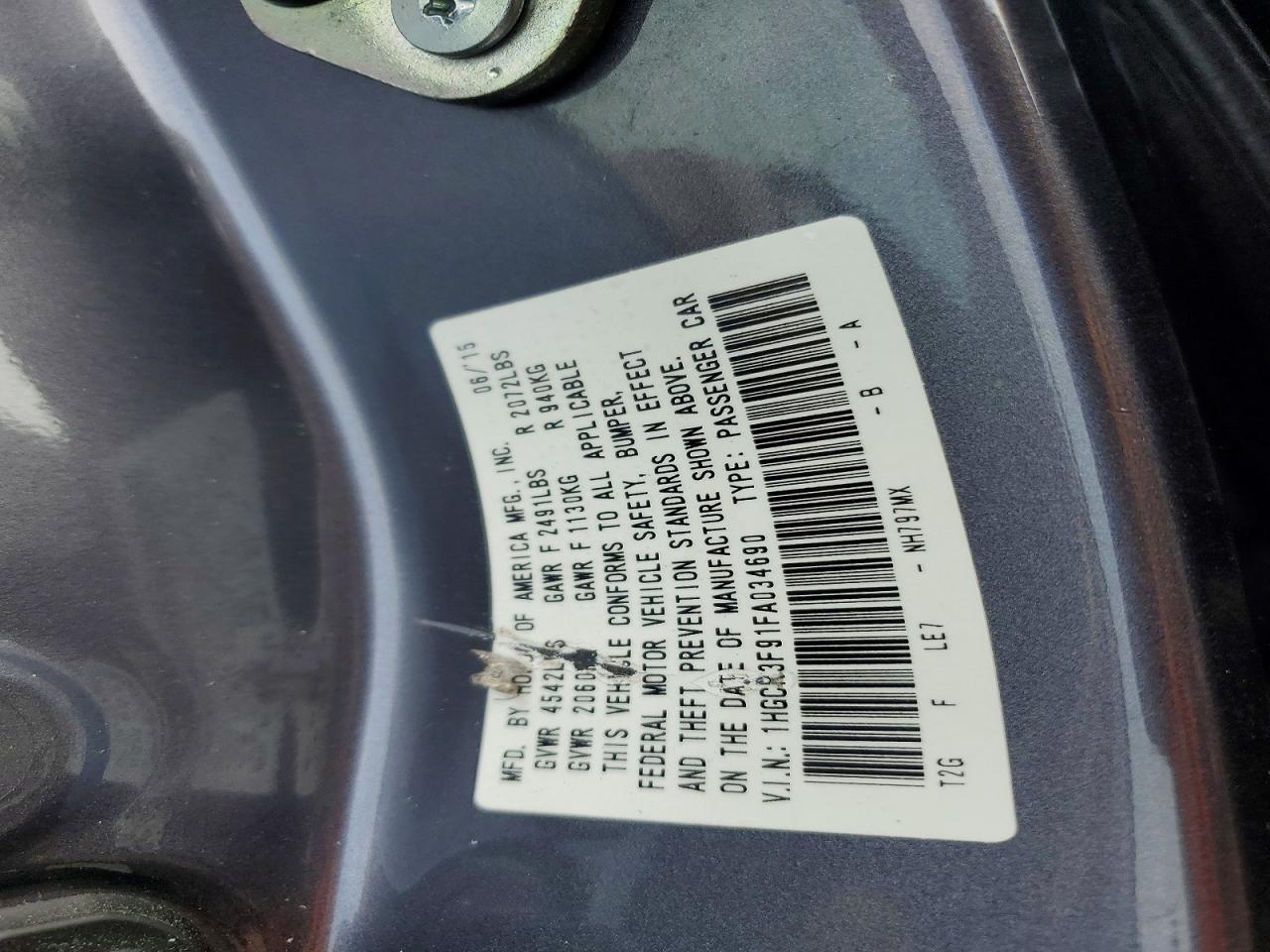 2015 Honda Accord Touring Gray vin: 1HGCR3F91FA034690