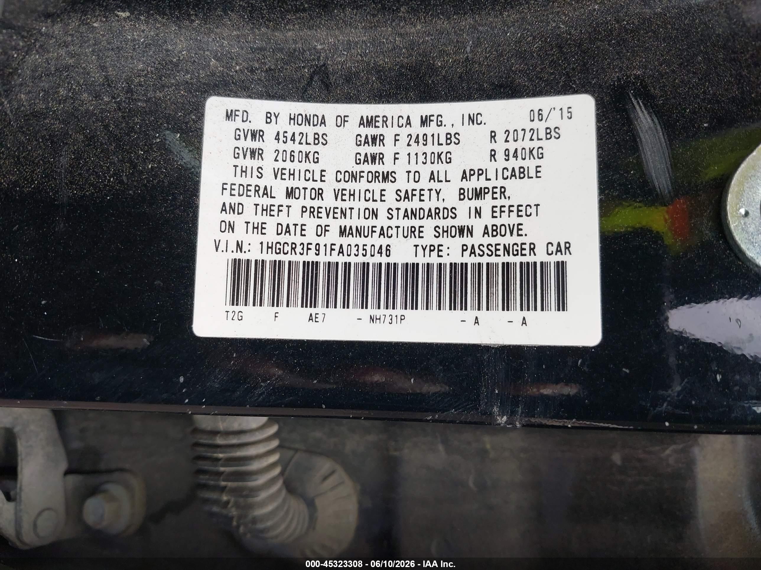 2015 Honda Accord Touring Black vin: 1HGCR3F91FA035046
