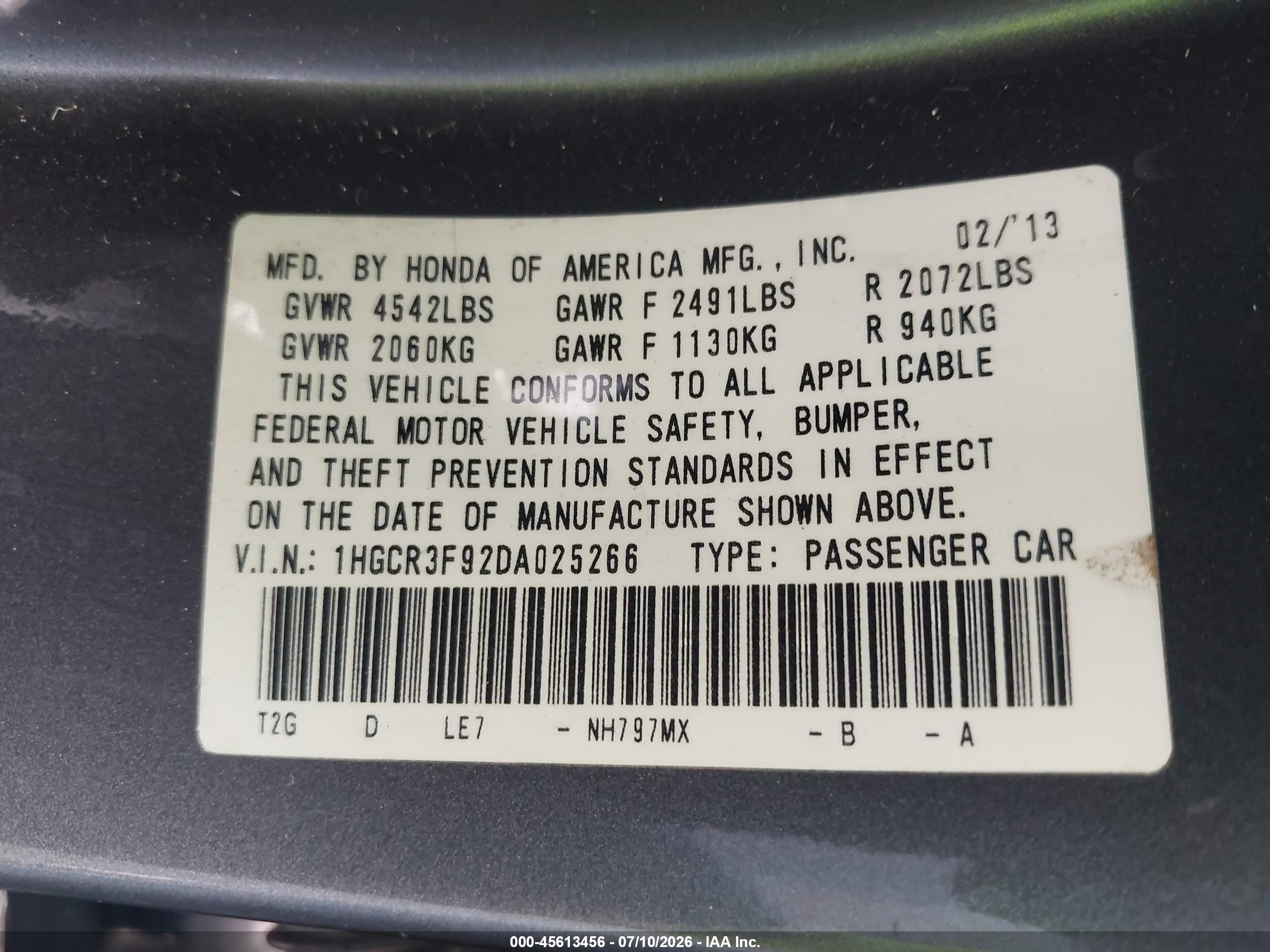 2013 Honda Accord Touring Gray vin: 1HGCR3F92DA025266