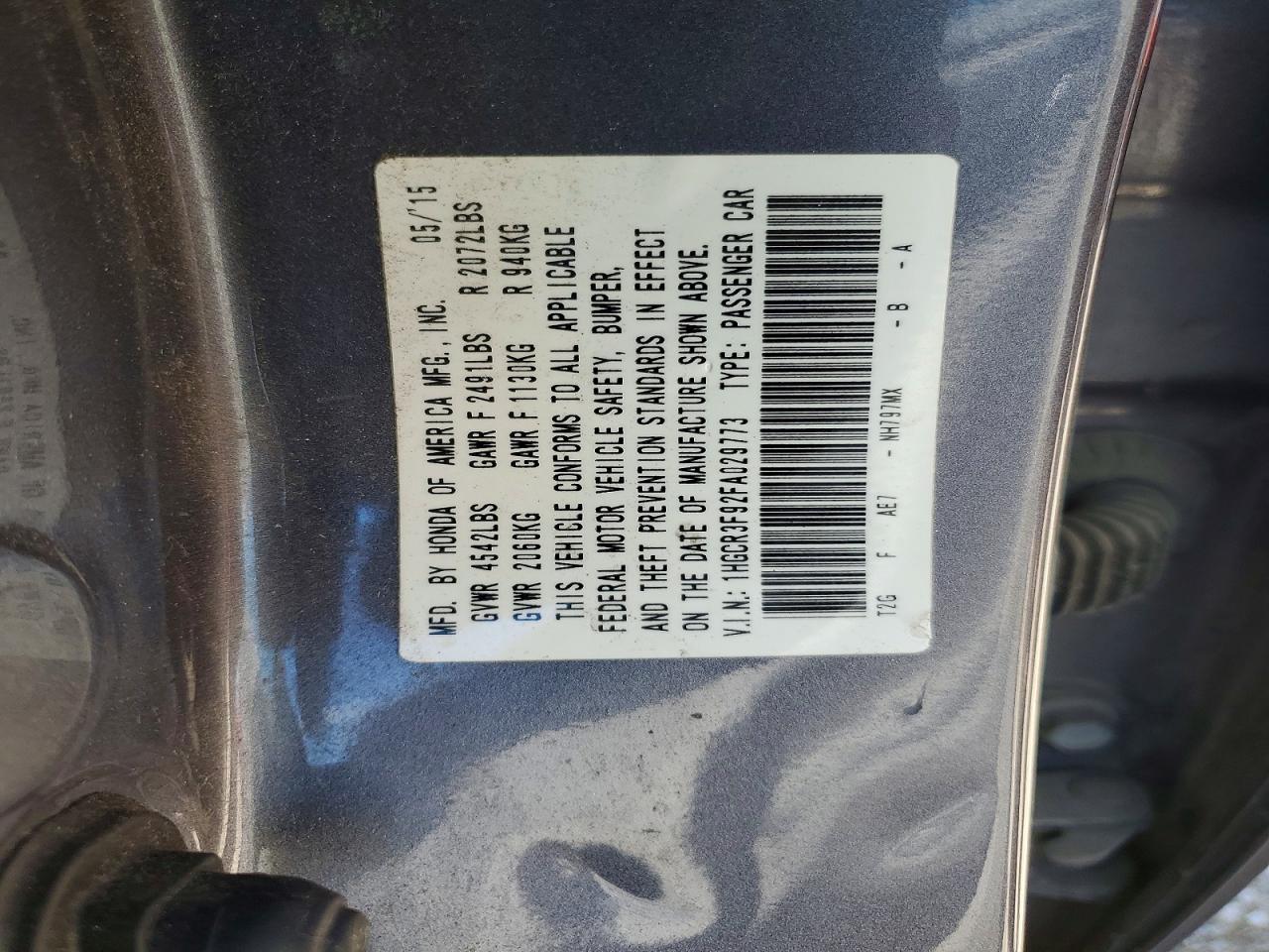 2015 Honda Accord Touring Gray vin: 1HGCR3F92FA029773