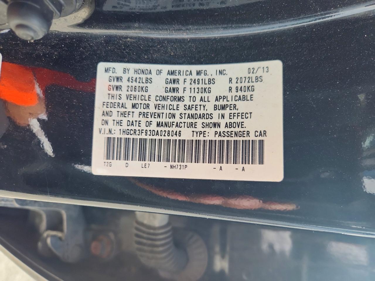 2013 Honda Accord Touring Black vin: 1HGCR3F93DA028046
