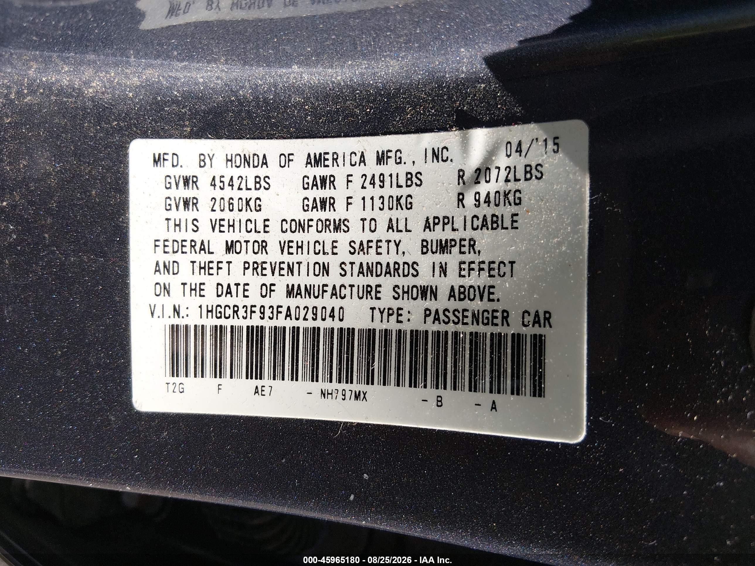 2015 Honda Accord Touring Серый vin: 1HGCR3F93FA029040