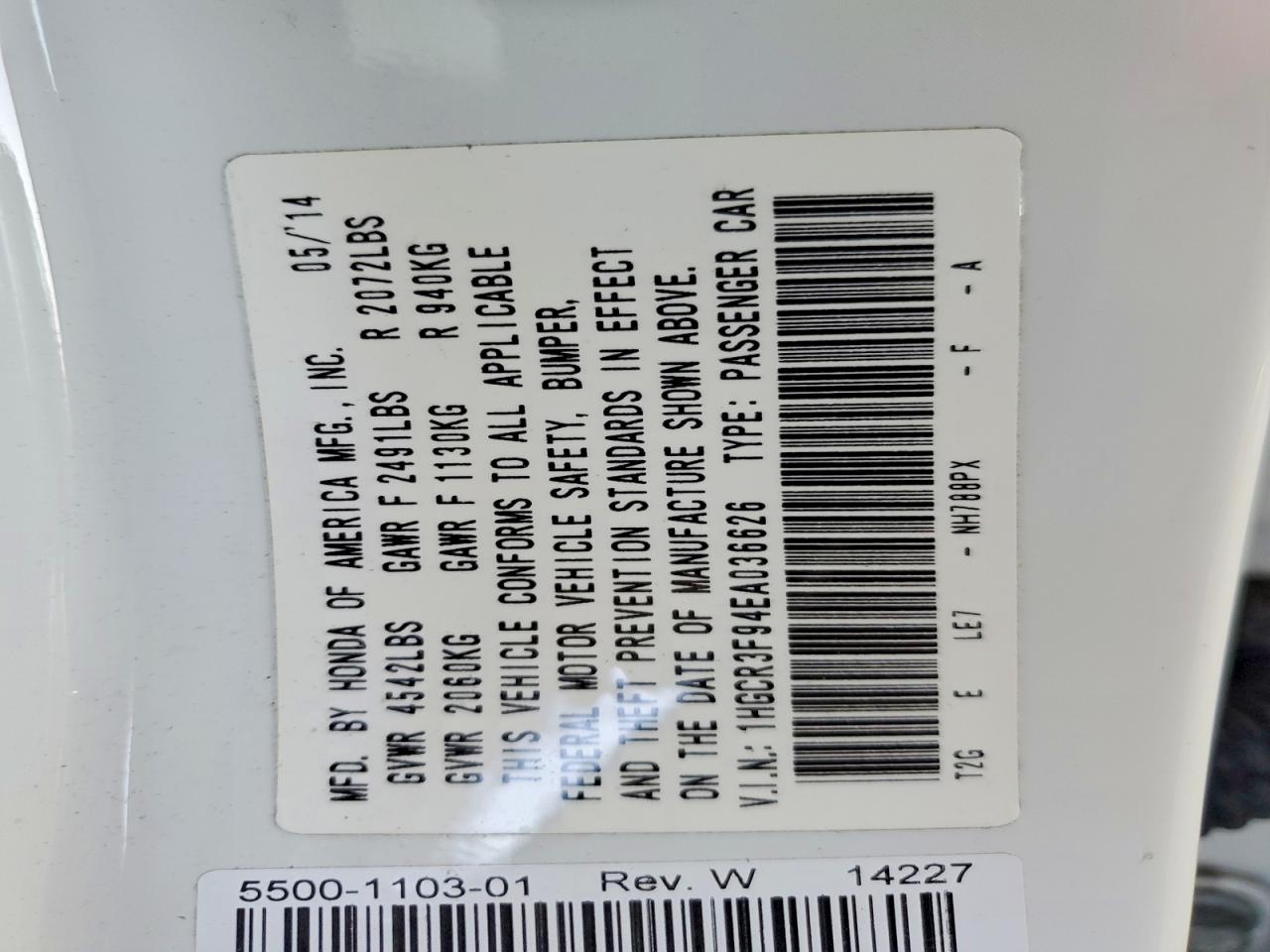 2014 Honda Accord Touring White vin: 1HGCR3F94EA036626