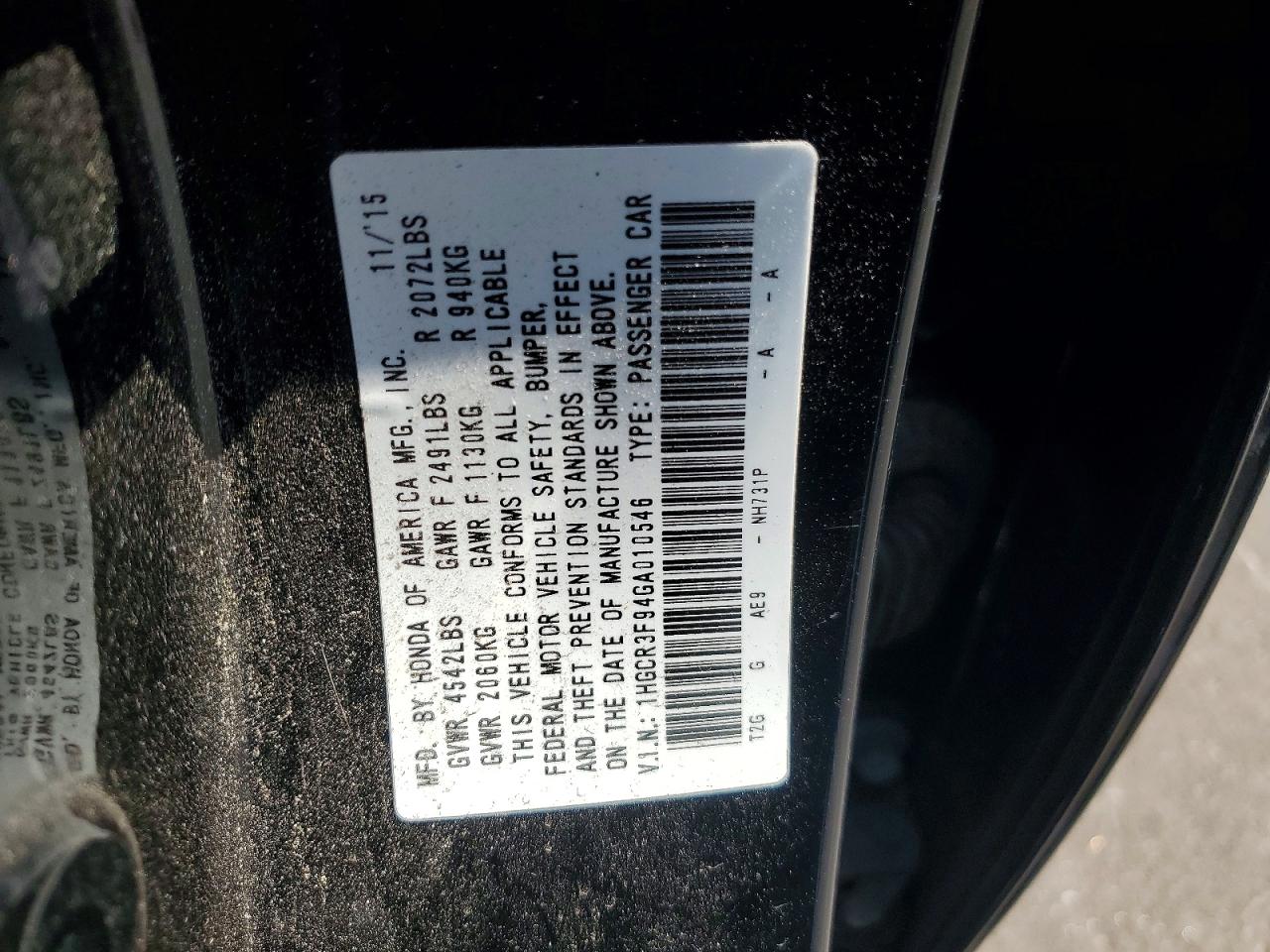 2016 Honda Accord Touring Black vin: 1HGCR3F94GA010546