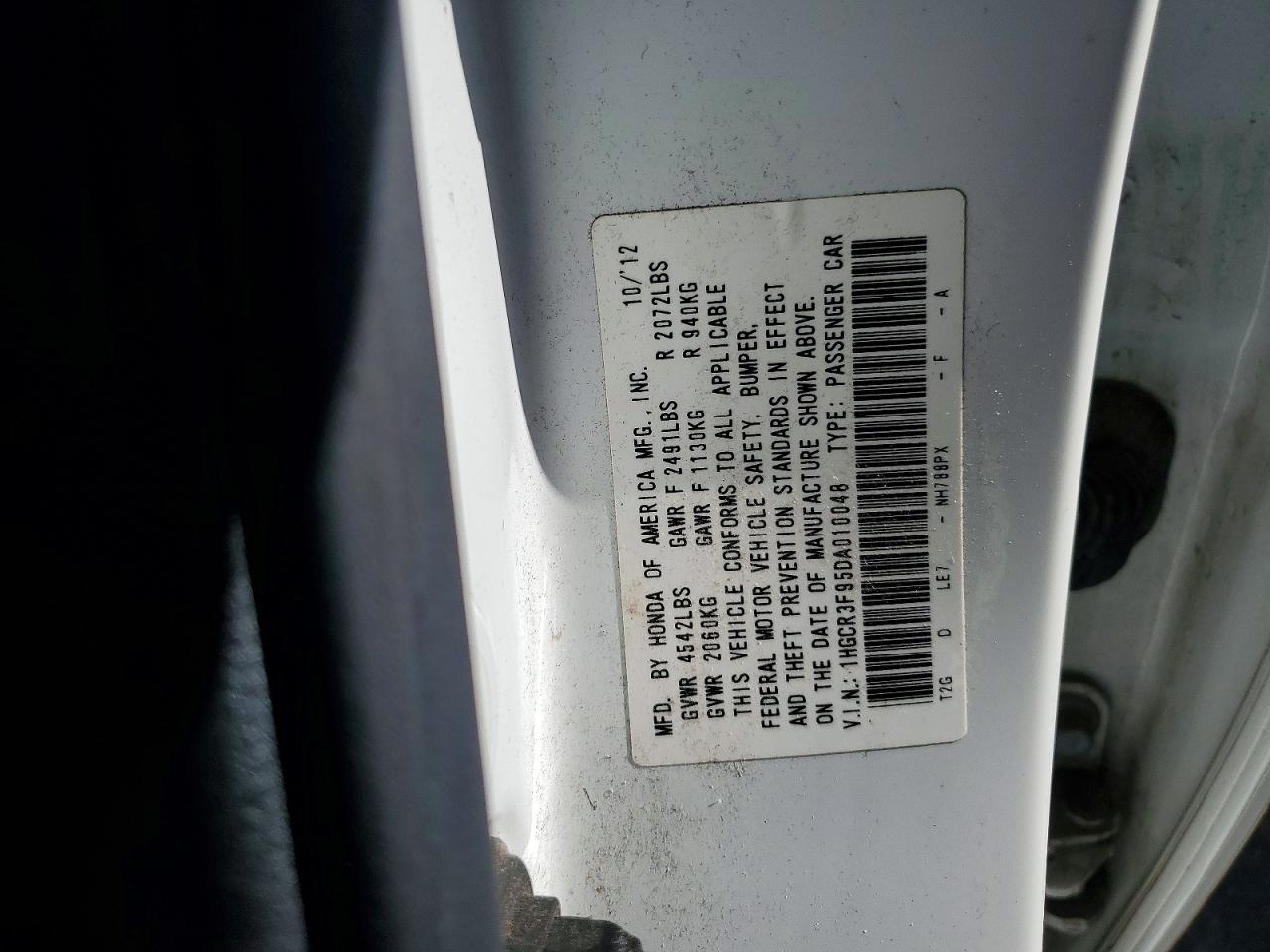 2013 Honda Accord Touring White vin: 1HGCR3F95DA010048
