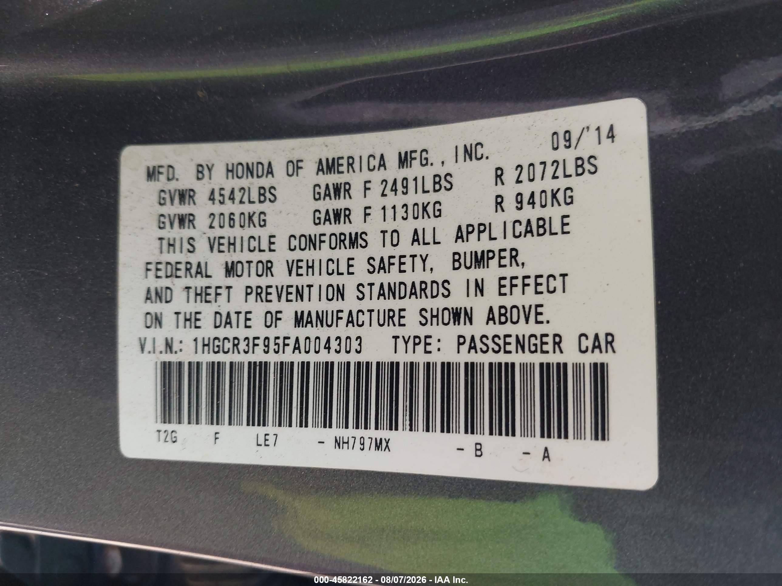 2015 Honda Accord Touring Gray vin: 1HGCR3F95FA004303