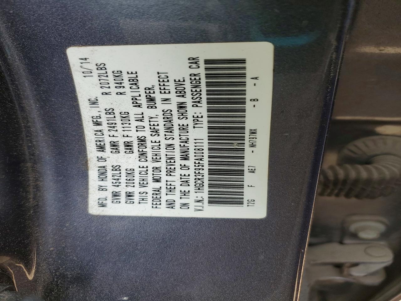 2015 Honda Accord Touring Gray vin: 1HGCR3F95FA008111