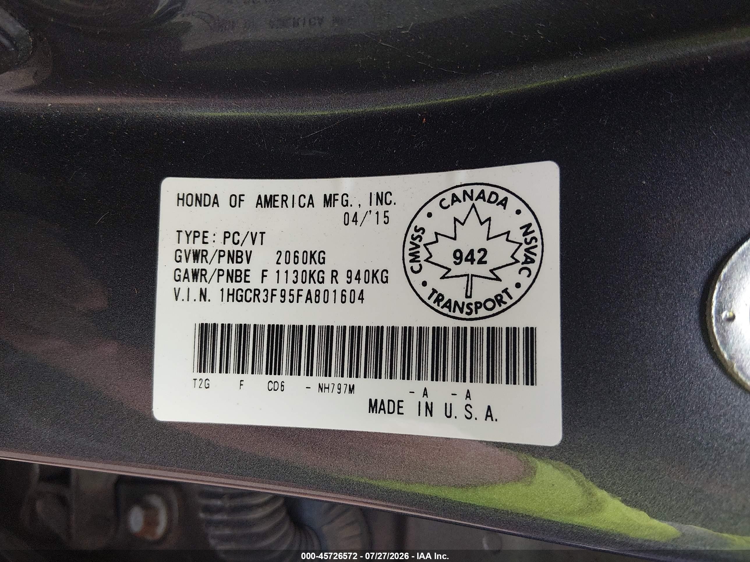 2015 Honda Accord Touring Silver vin: 1HGCR3F95FA801604