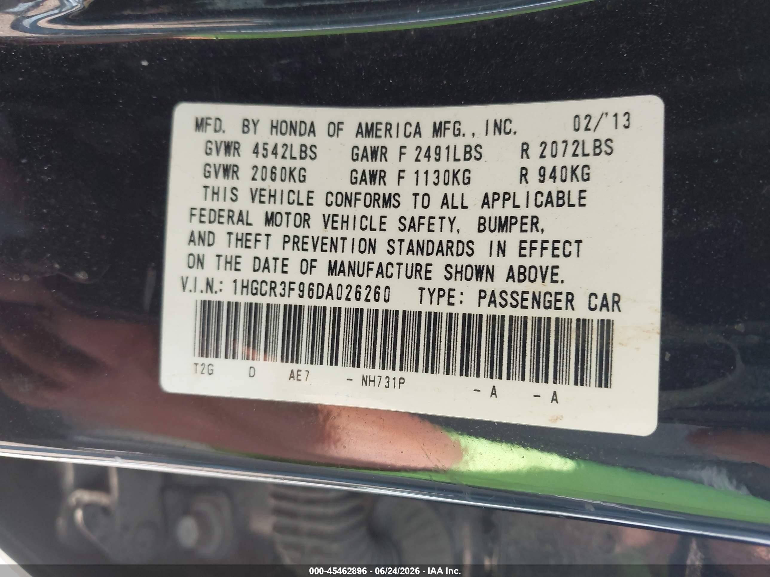 2013 Honda Accord Touring Black vin: 1HGCR3F96DA026260
