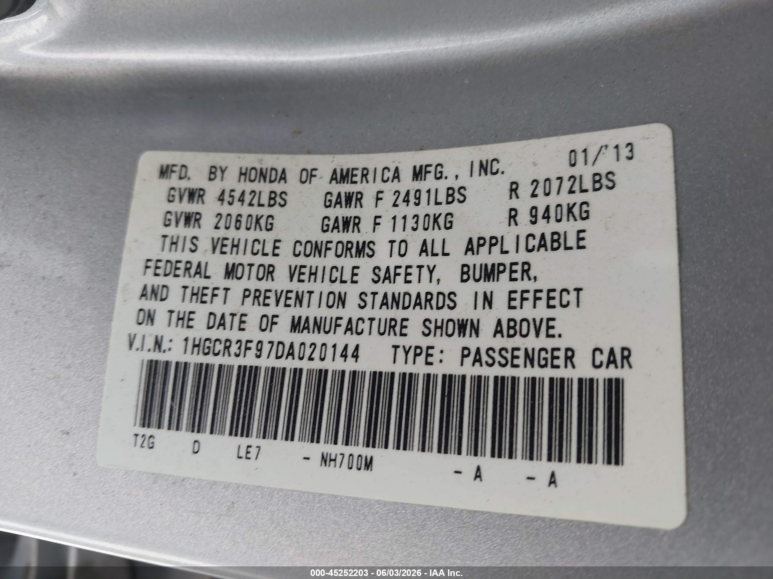 2013 Honda Accord Touring Silver vin: 1HGCR3F97DA020144