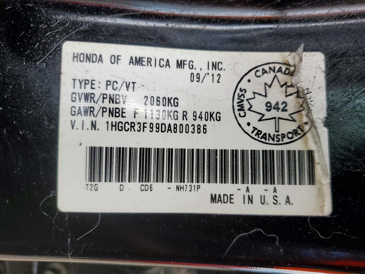 2013 Honda Accord Touring Black vin: 1HGCR3F99DA800386