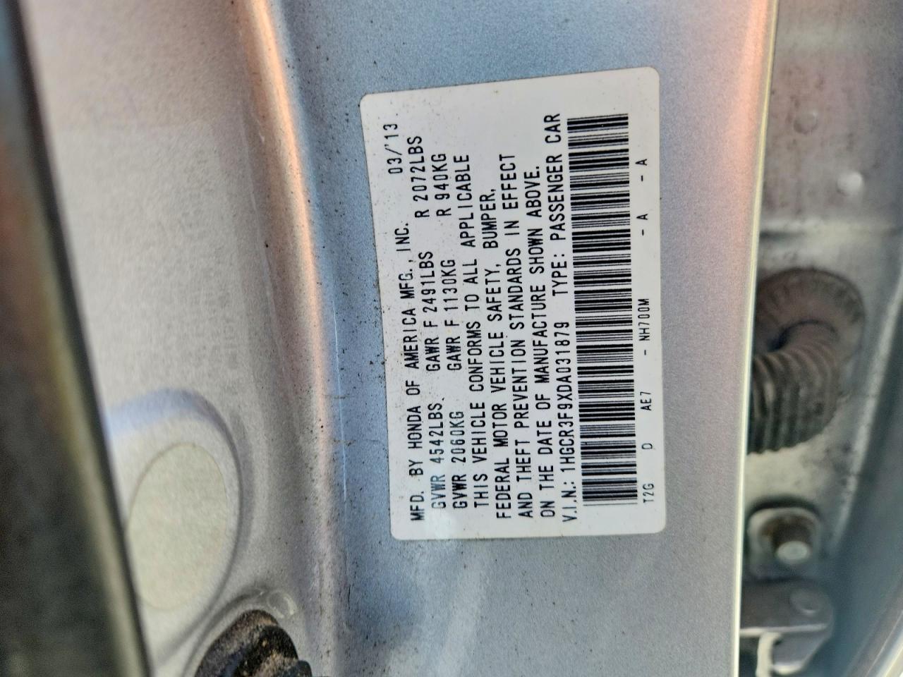 2013 Honda Accord Touring Серебряный vin: 1HGCR3F9XDA031879