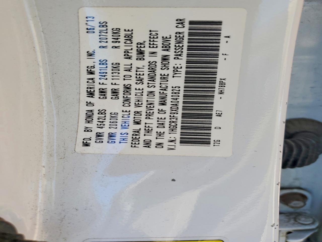 2013 Honda Accord Touring White vin: 1HGCR3F9XDA040825