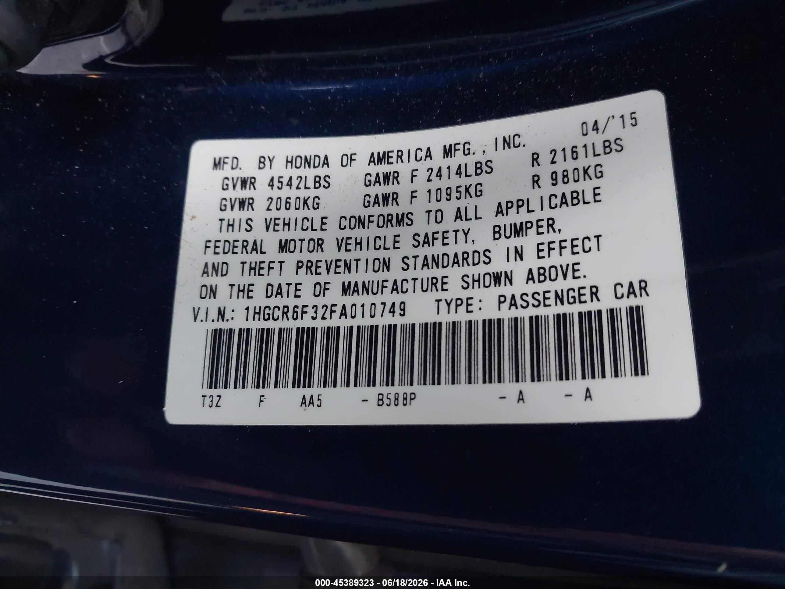 2015 Honda Accord Hybrid   Blue vin: 1HGCR6F32FA010749