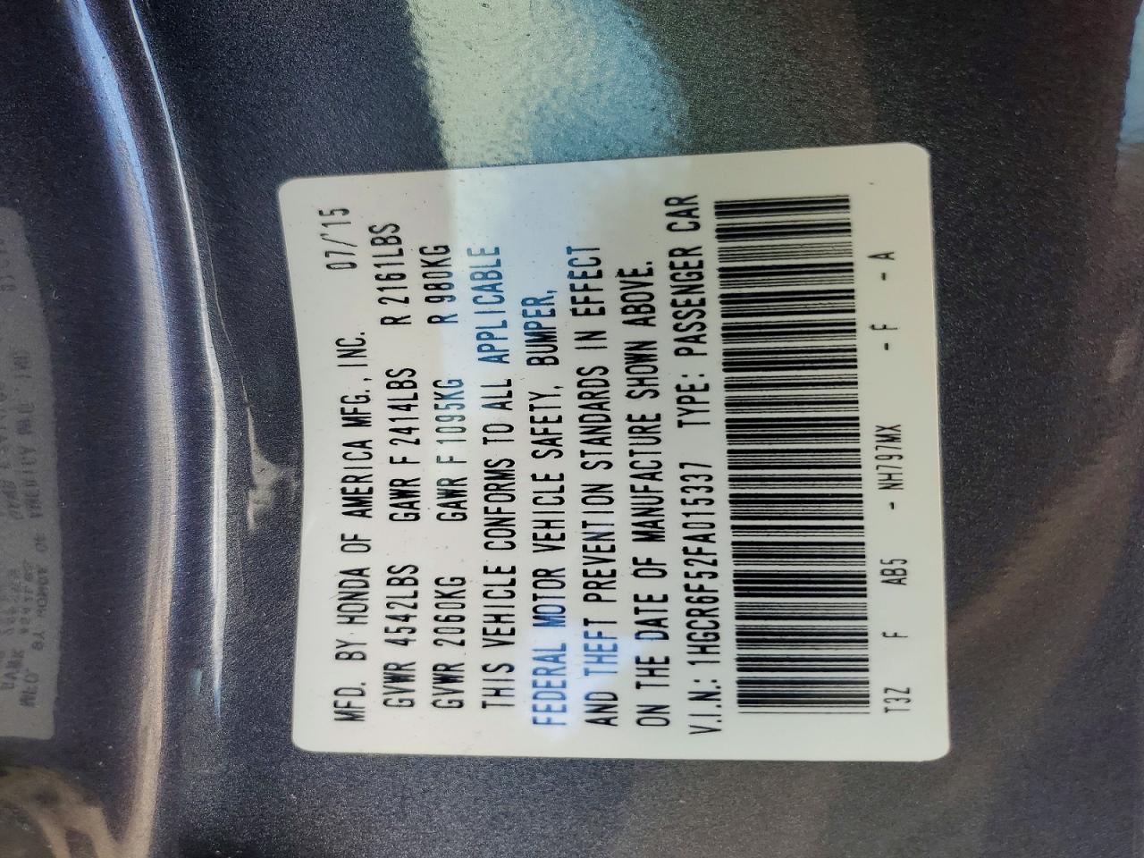 2015 Honda Accord Hybrid Exl Gray vin: 1HGCR6F52FA015337